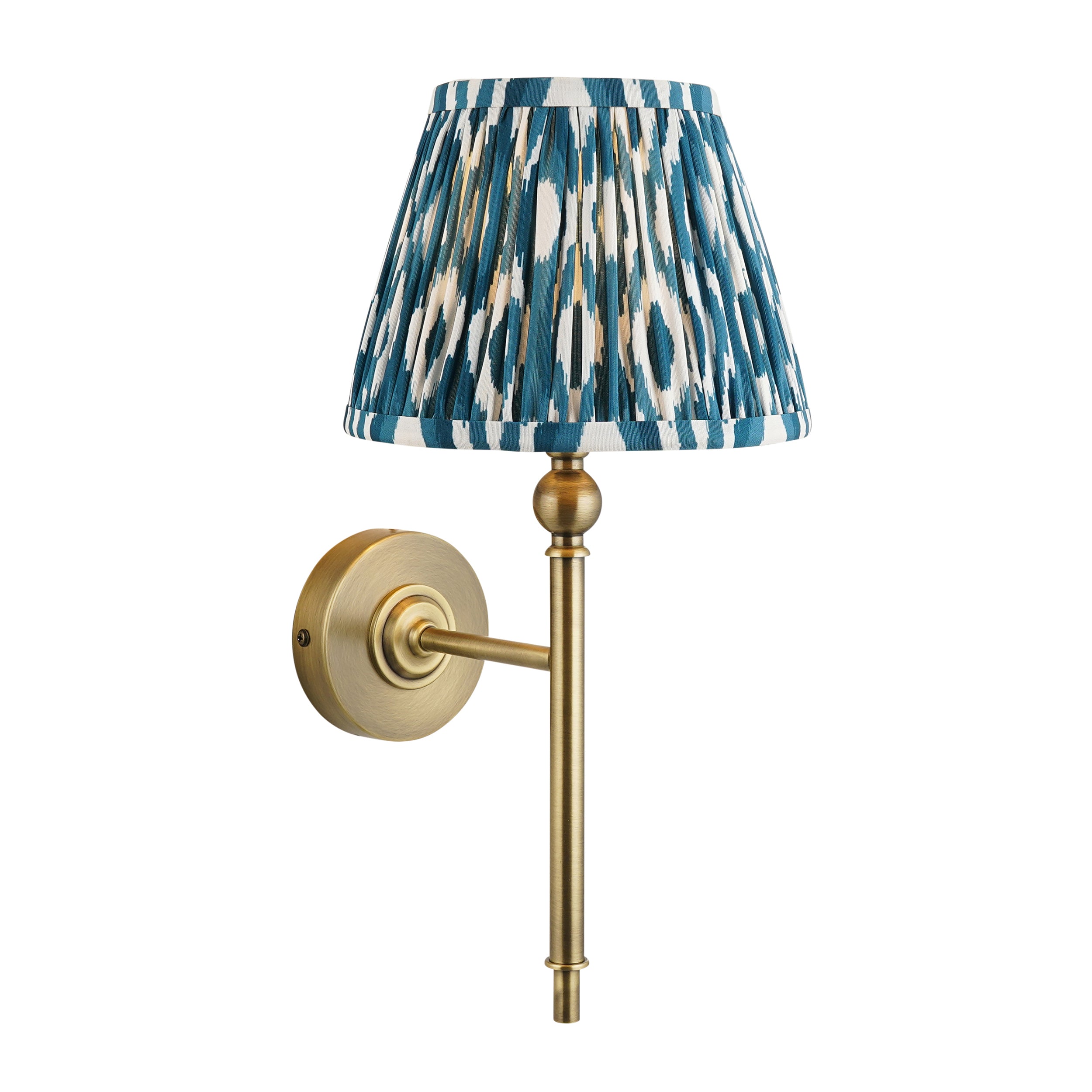 Lille Brass Wall Light & Blue Ikat 20cm Shade 118118 by Endon Lighting