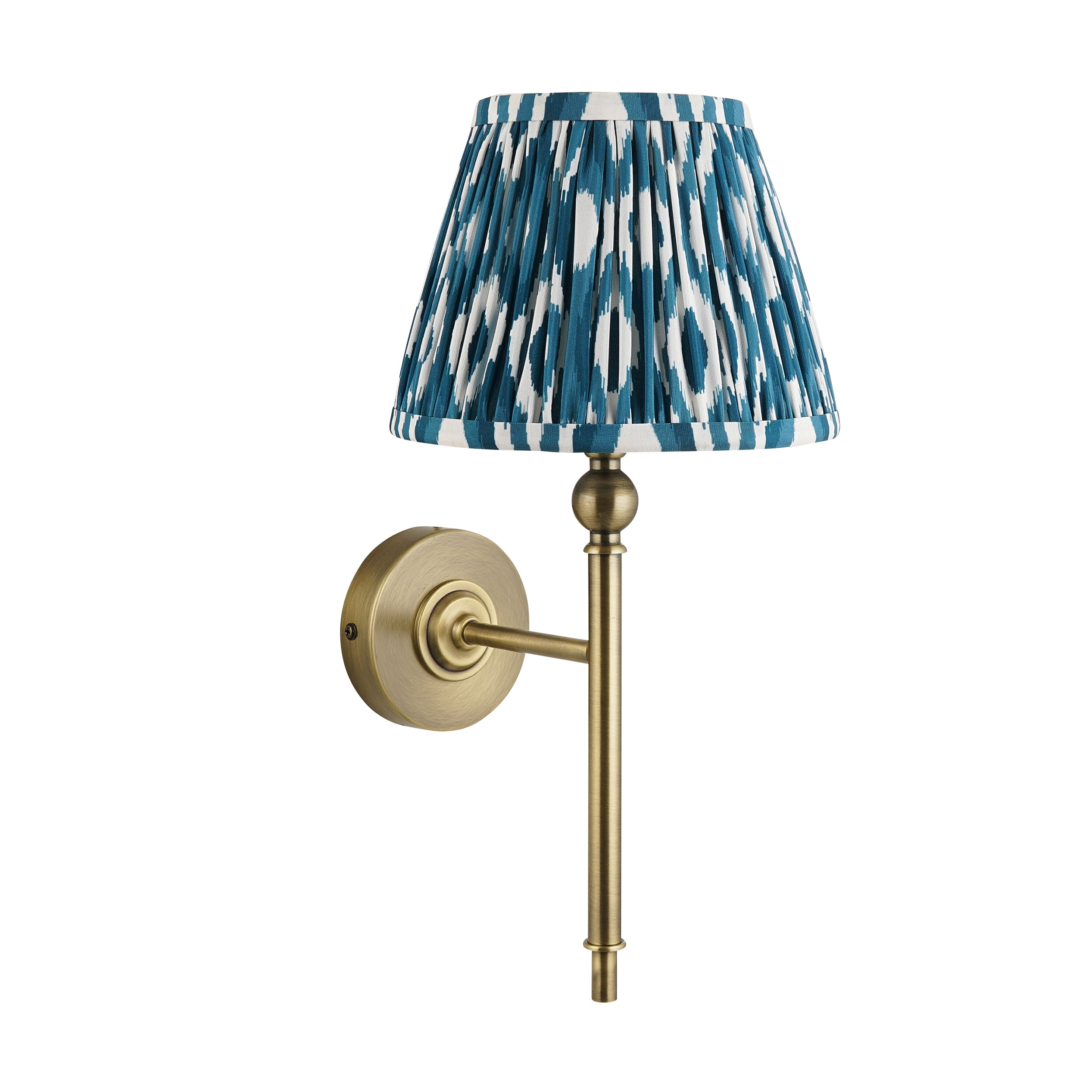 Lille Brass Wall Light & Blue Ikat 20cm Shade