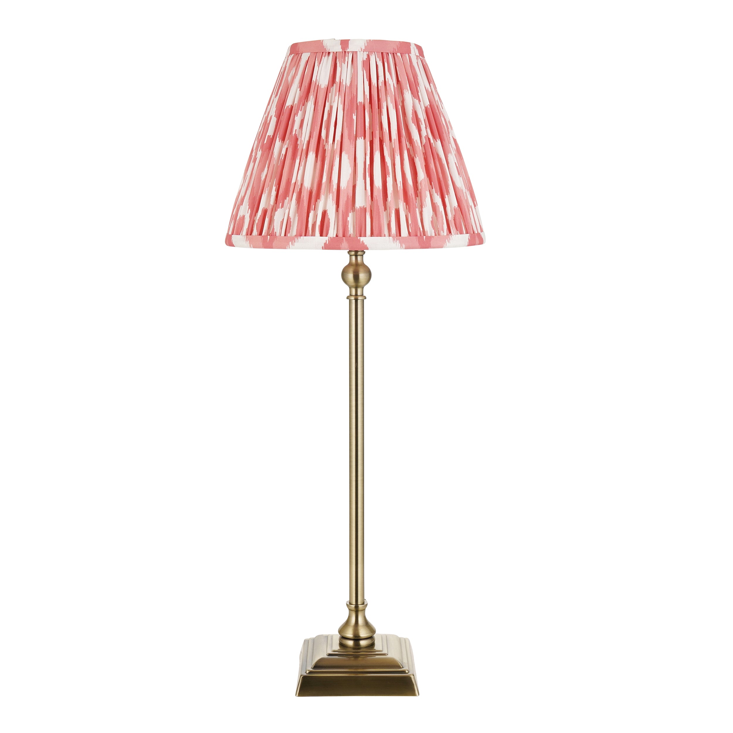 Lille Brass Table Lamp & Coral Pink Ikat 25cm Shade