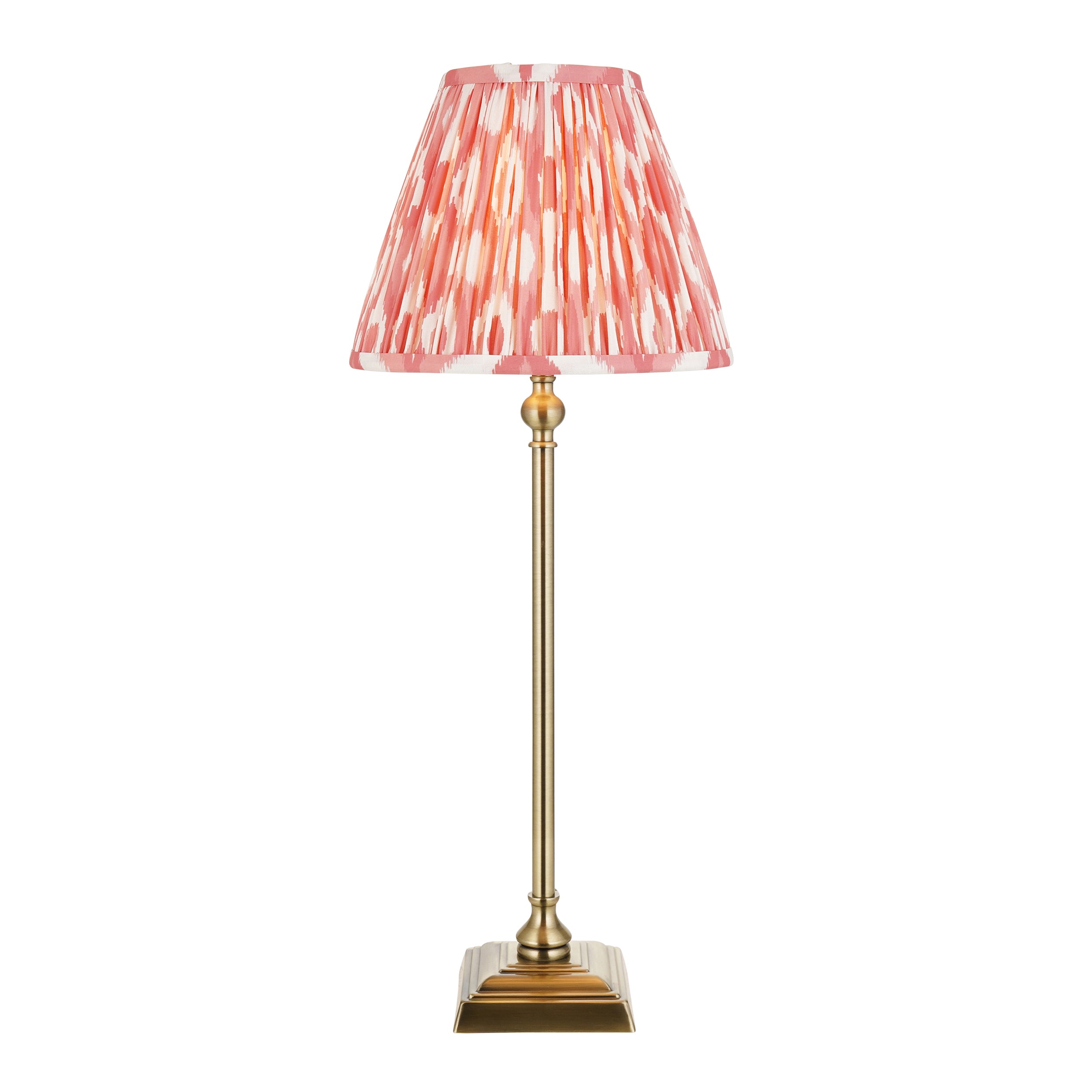 Lille Brass Table Lamp & Coral Pink Ikat 25cm Shade