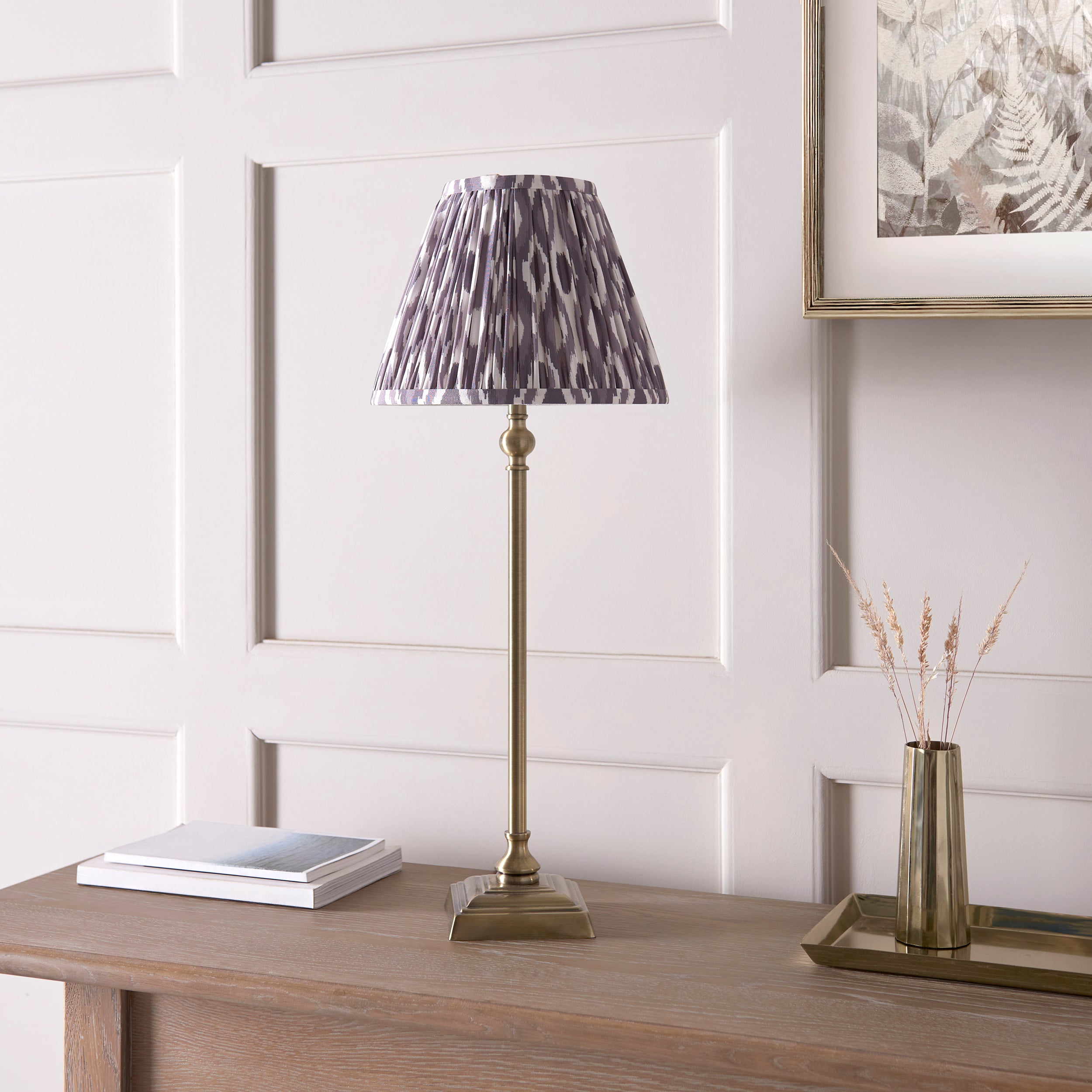 Lille Brass Table Lamp & Grey Ikat 25cm Shade