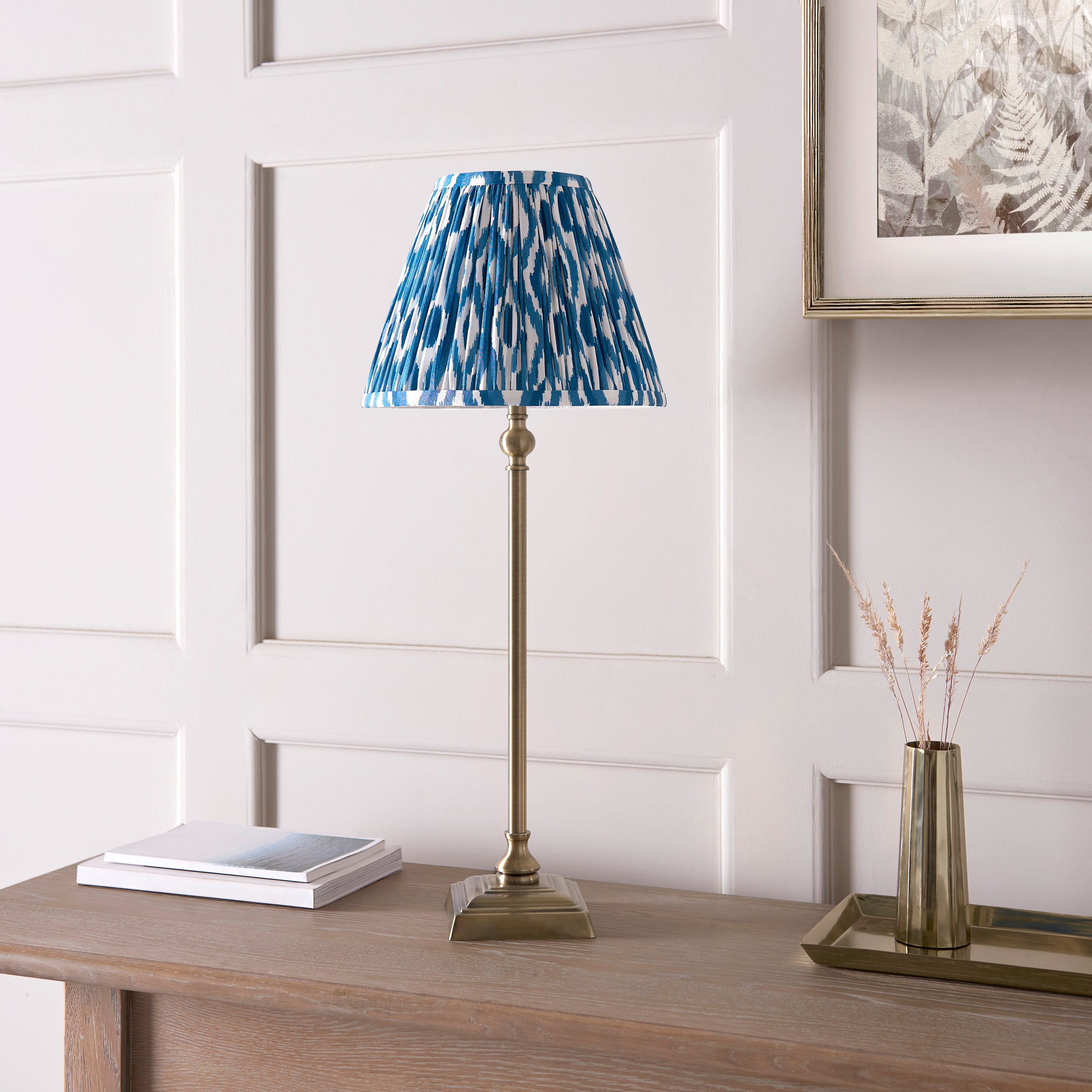 Lille Brass Table Lamp & Blue Ikat 25cm Shade