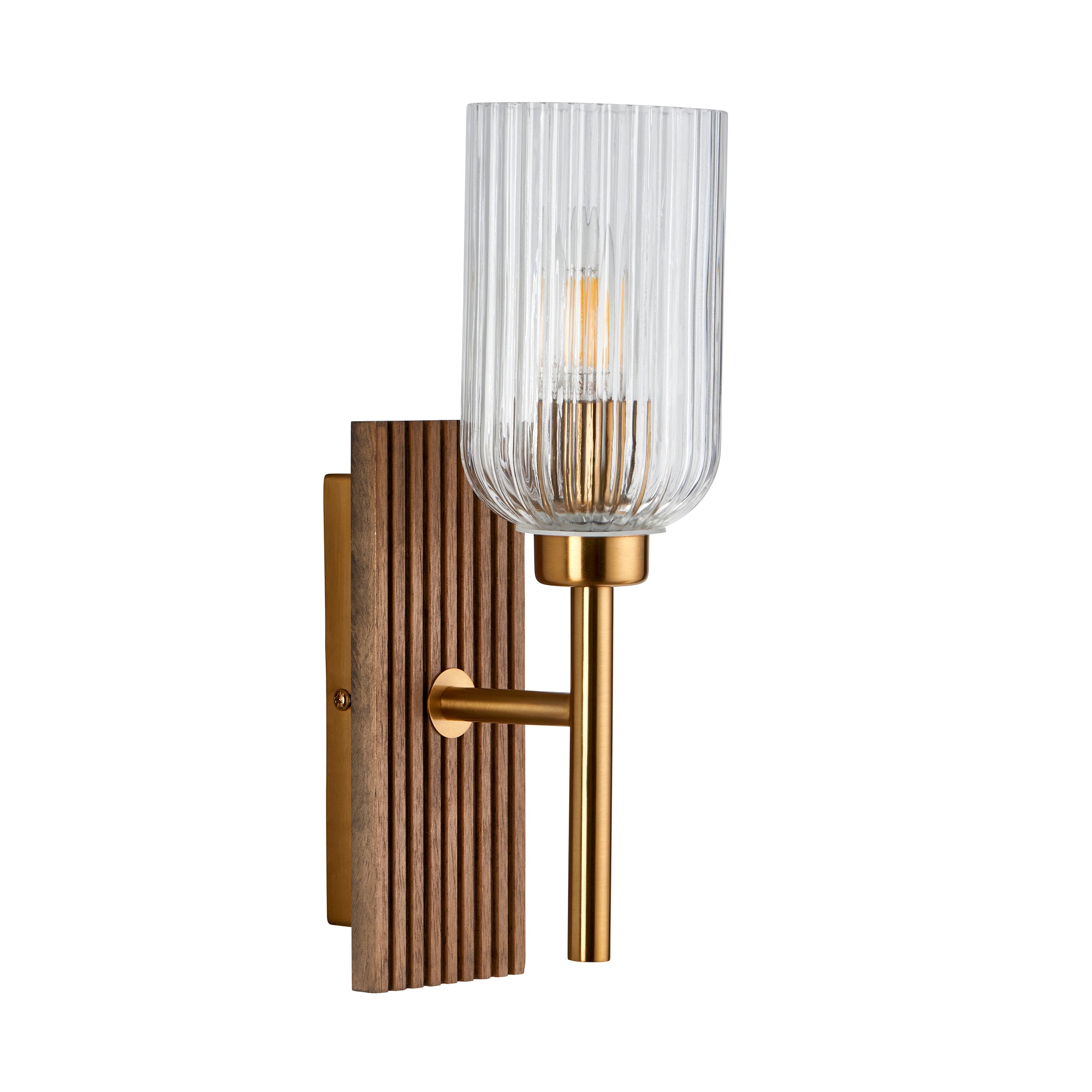 Grove Beechwood & Brass Wall - Ribbed Glass Shade