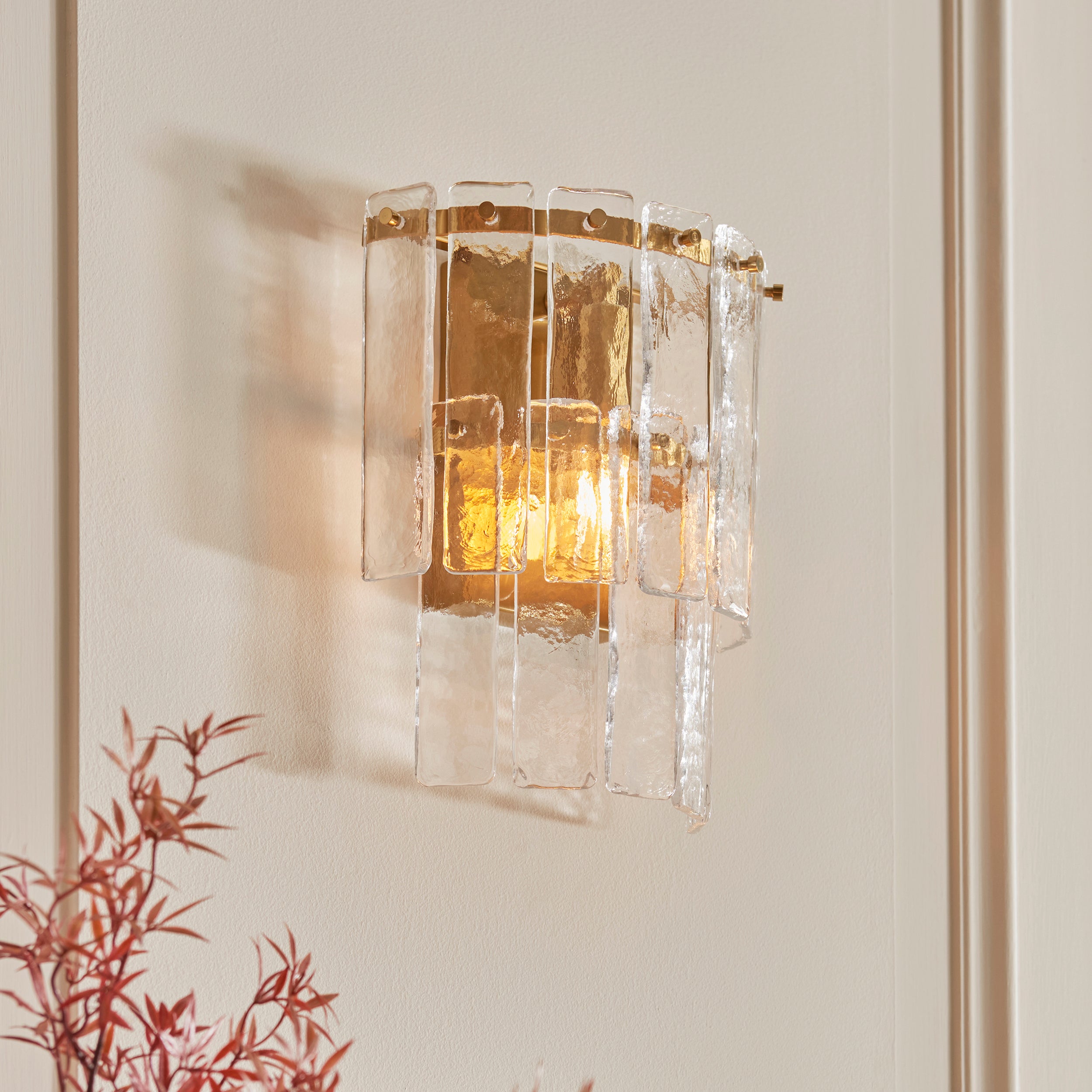 Karine Brass Wall Light - Handmade Glass Panels