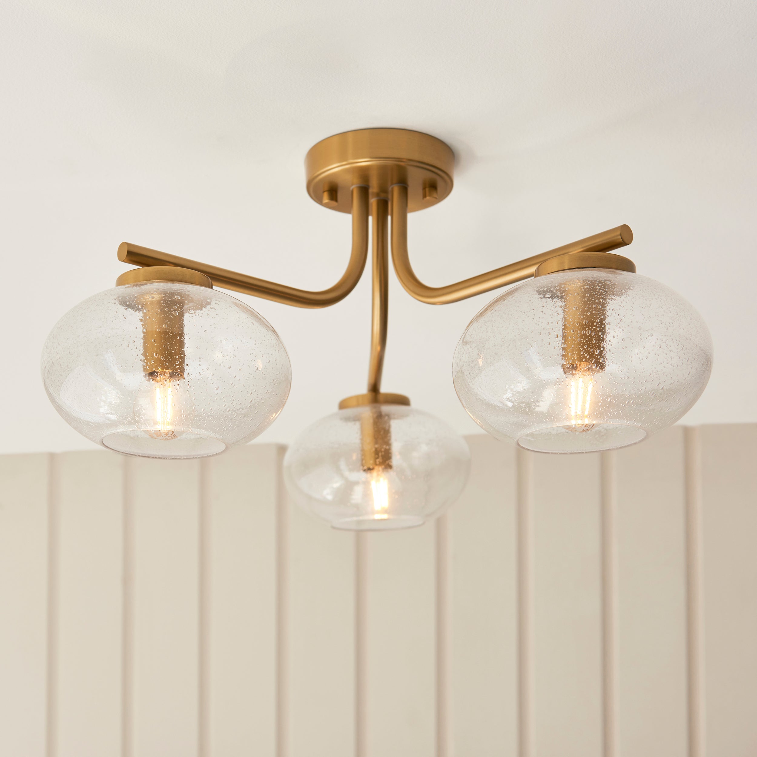 Jacob 3 Light Brass Semi Flush - Bubble Glass Shade