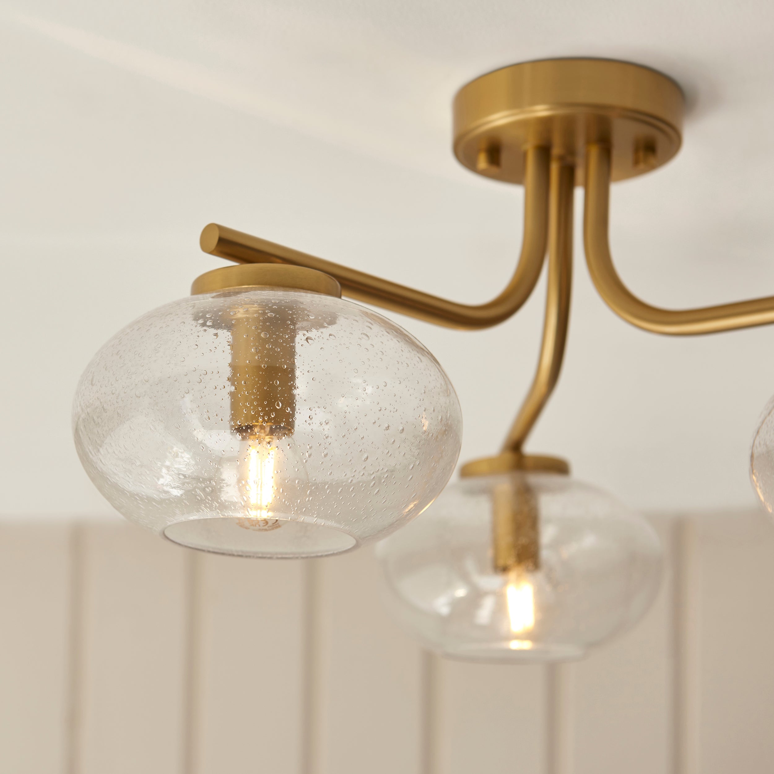 Jacob 3 Light Brass Semi Flush - Bubble Glass Shade