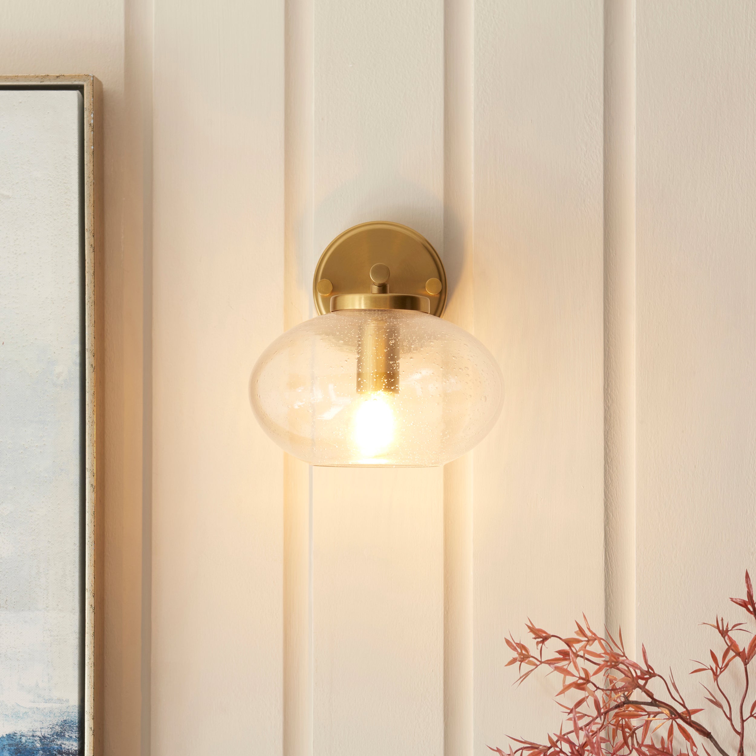 Jacob Brass Wall Light - Bubble Glass Shade