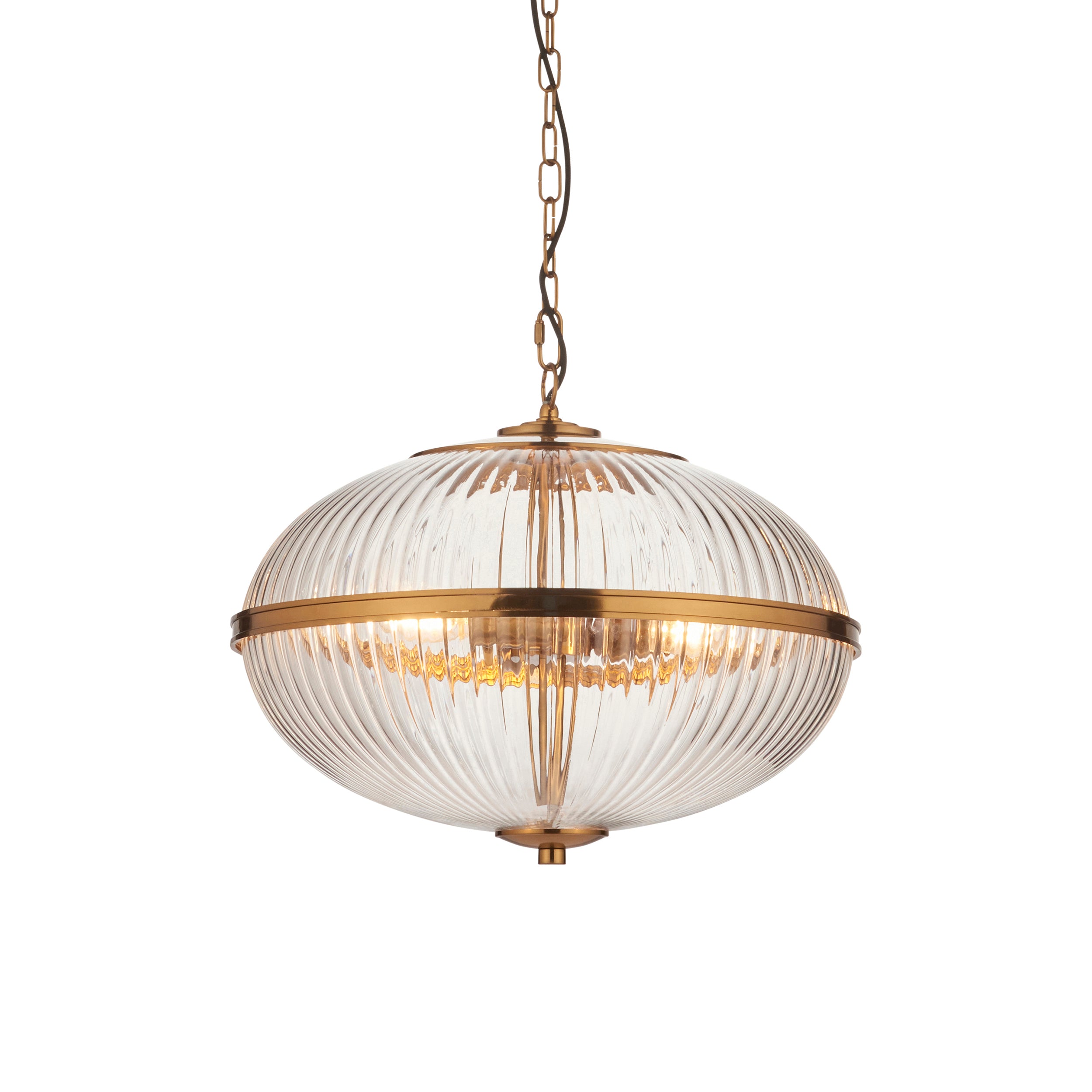 Somerset 3 Light Brass & Ribbed Glass Pendant 118580 by Endon Lighting