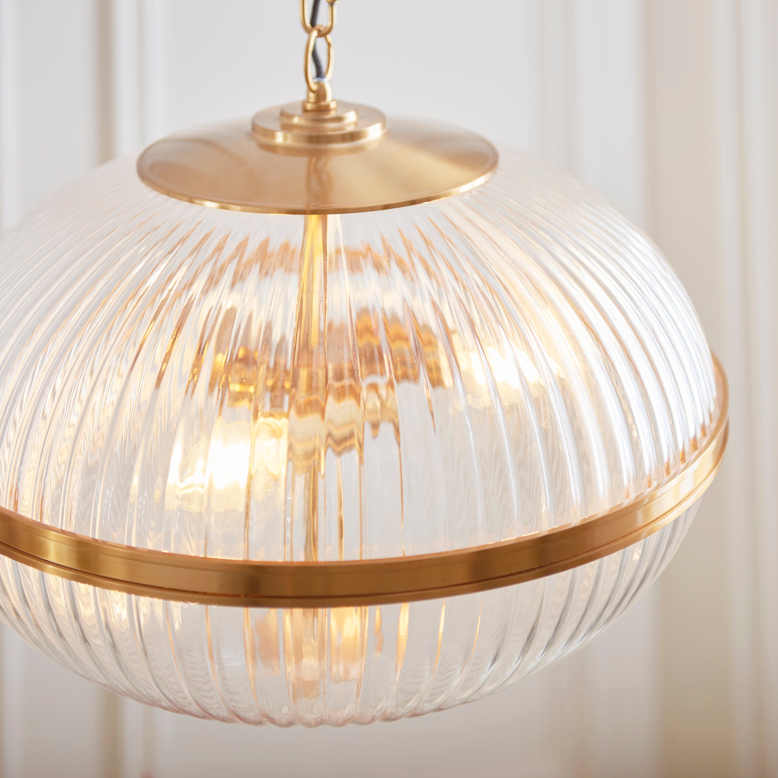 Somerset 3 Light Brass & Ribbed Glass Pendant