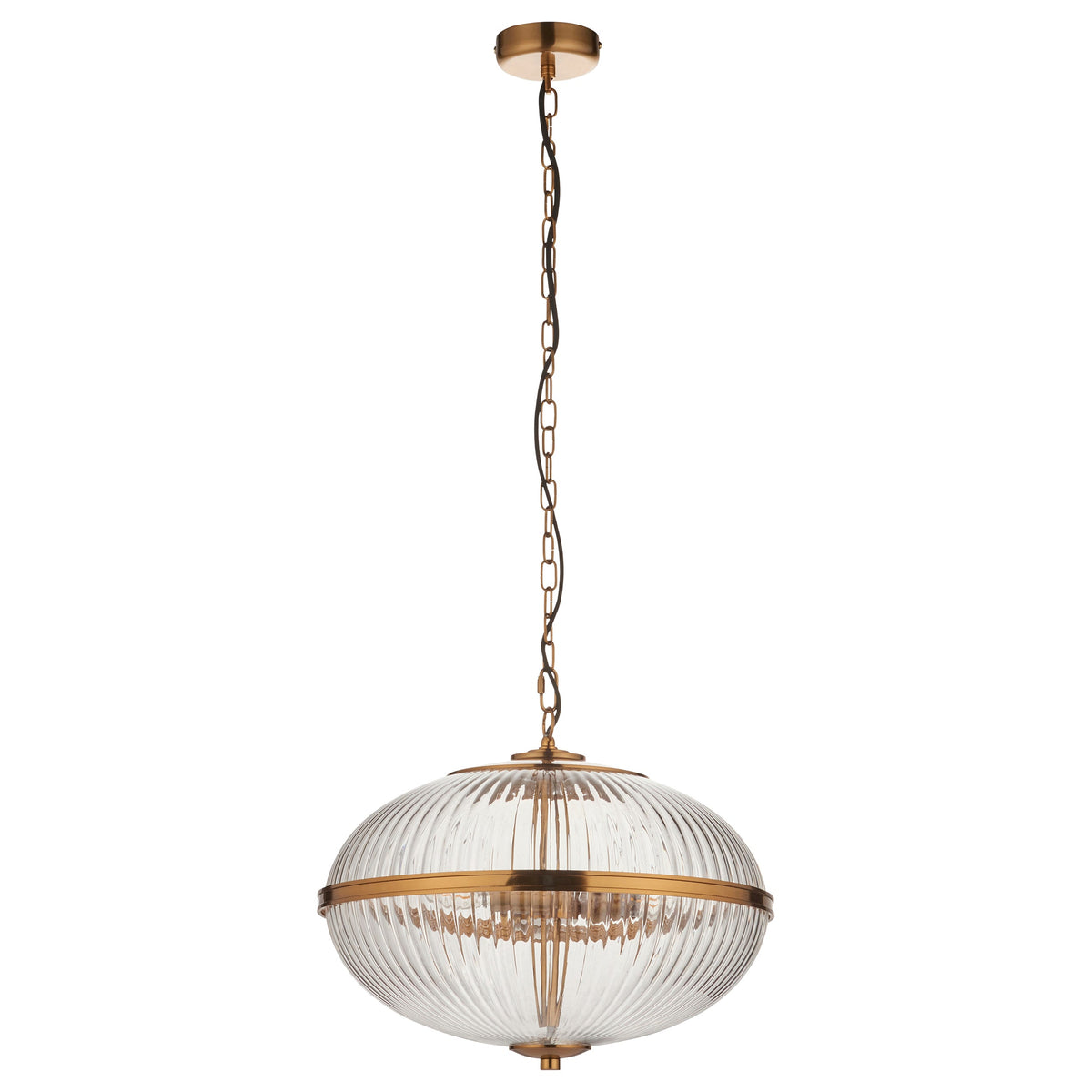 Somerset 3 Light Brass & Ribbed Glass Pendant-warehouse-180926