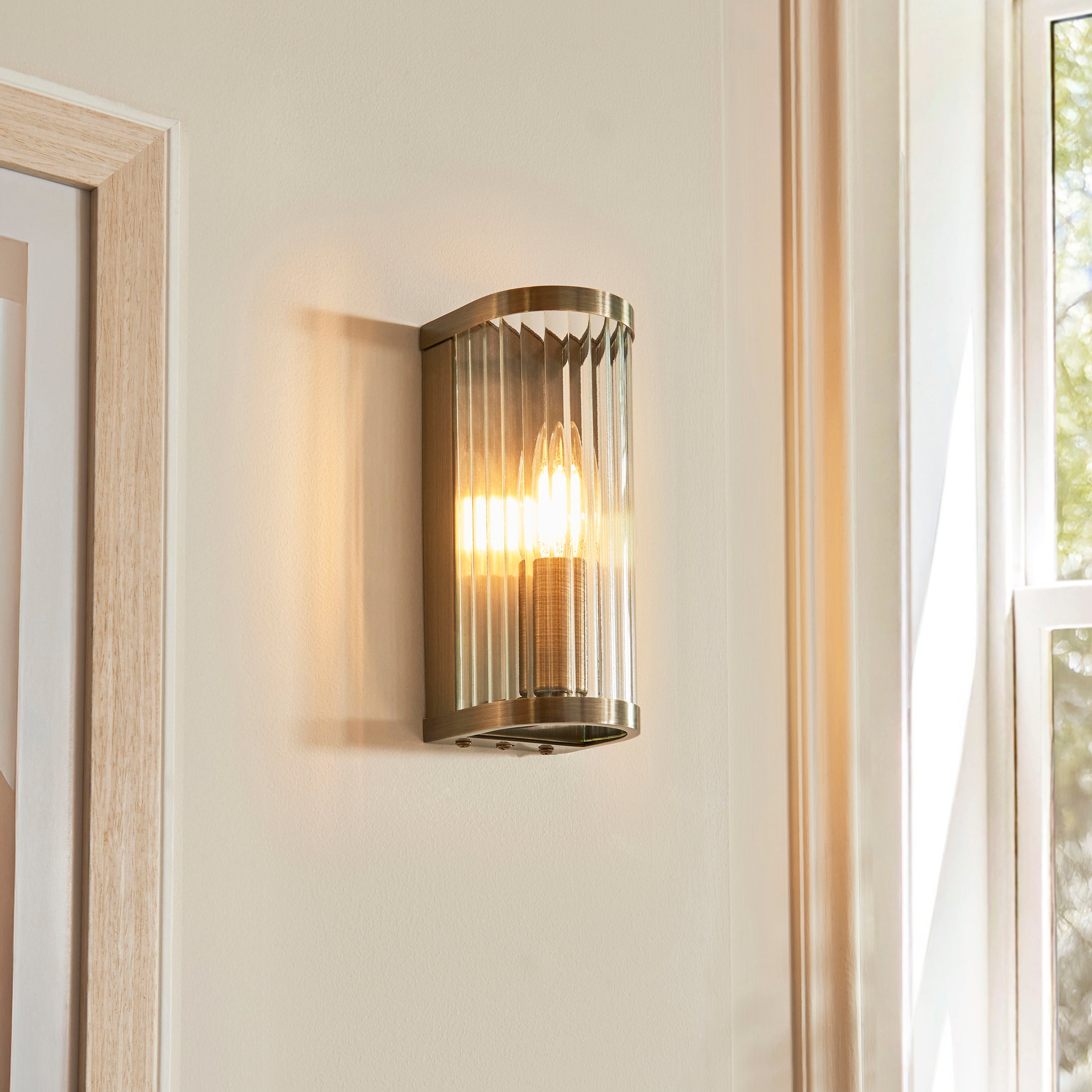 Ridgeton Brass & Ribbed Shade Glass Wall Light