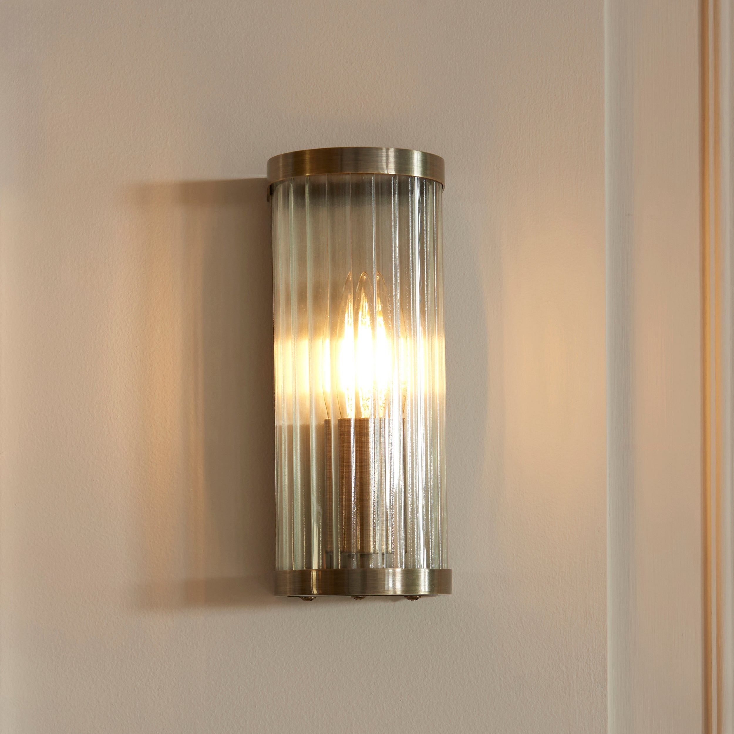 Ridgeton Antique Brass & Ribbed Shade Glass Wall Light-OPEN-BOX-BSL-270826