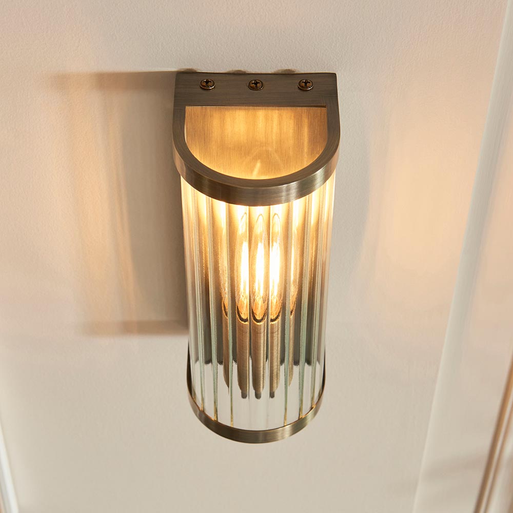 Ridgeton Antique Brass & Ribbed Shade Glass Wall Light-OPEN-BOX-BSL-270826