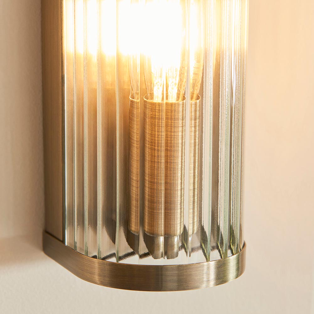 Ridgeton Antique Brass & Ribbed Shade Glass Wall Light-OPEN-BOX-BSL-270826