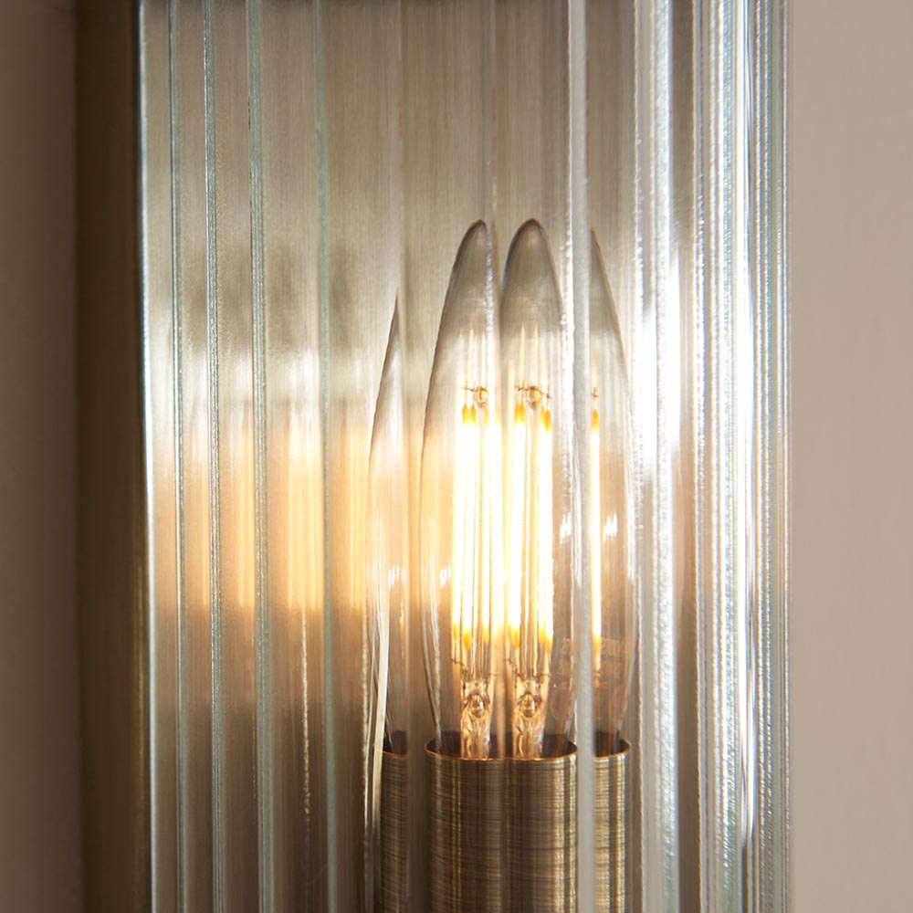 Ridgeton Antique Brass & Ribbed Shade Glass Wall Light-OPEN-BOX-BSL-270826