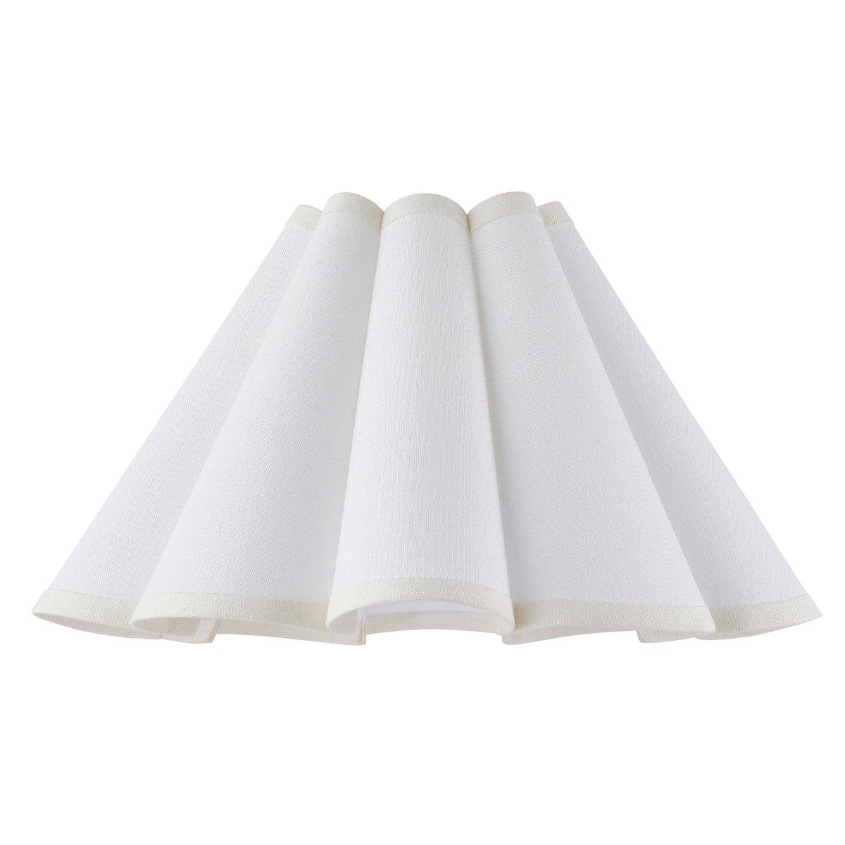 Ayla vintage white scalloped lamp shade shown unlit on a plain background