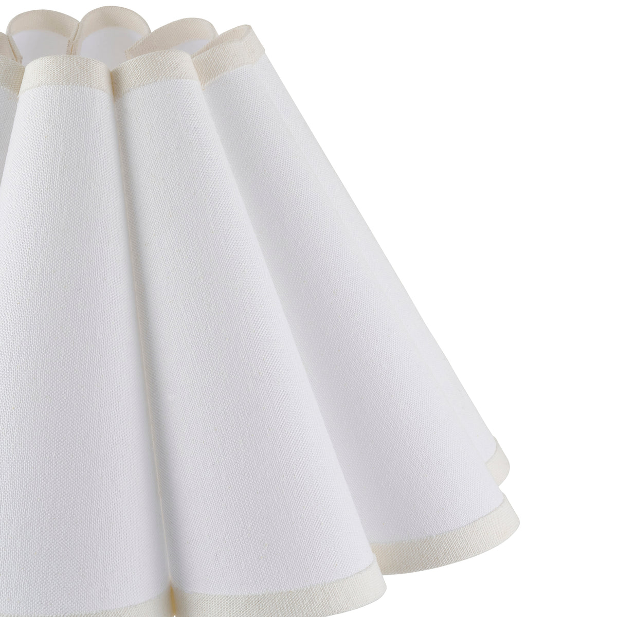 Detail of the Ayla shade's white cotton flutes and pale trimmed hem