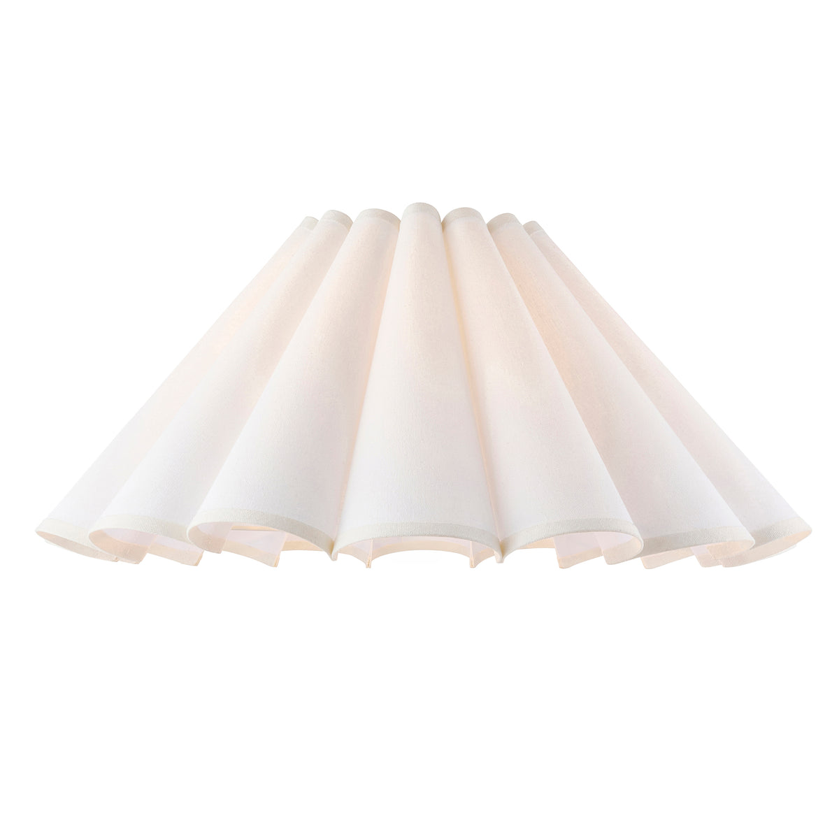 Ayla scalloped cotton shade lit from within, wide fluted skirt glowing cream