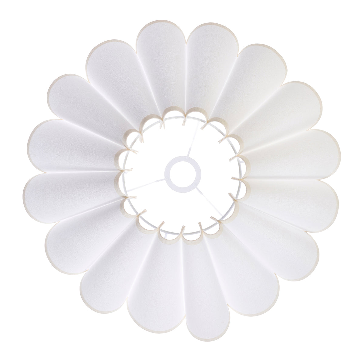 Ayla scalloped cotton shade from above, many petal panels around a central ring fitting