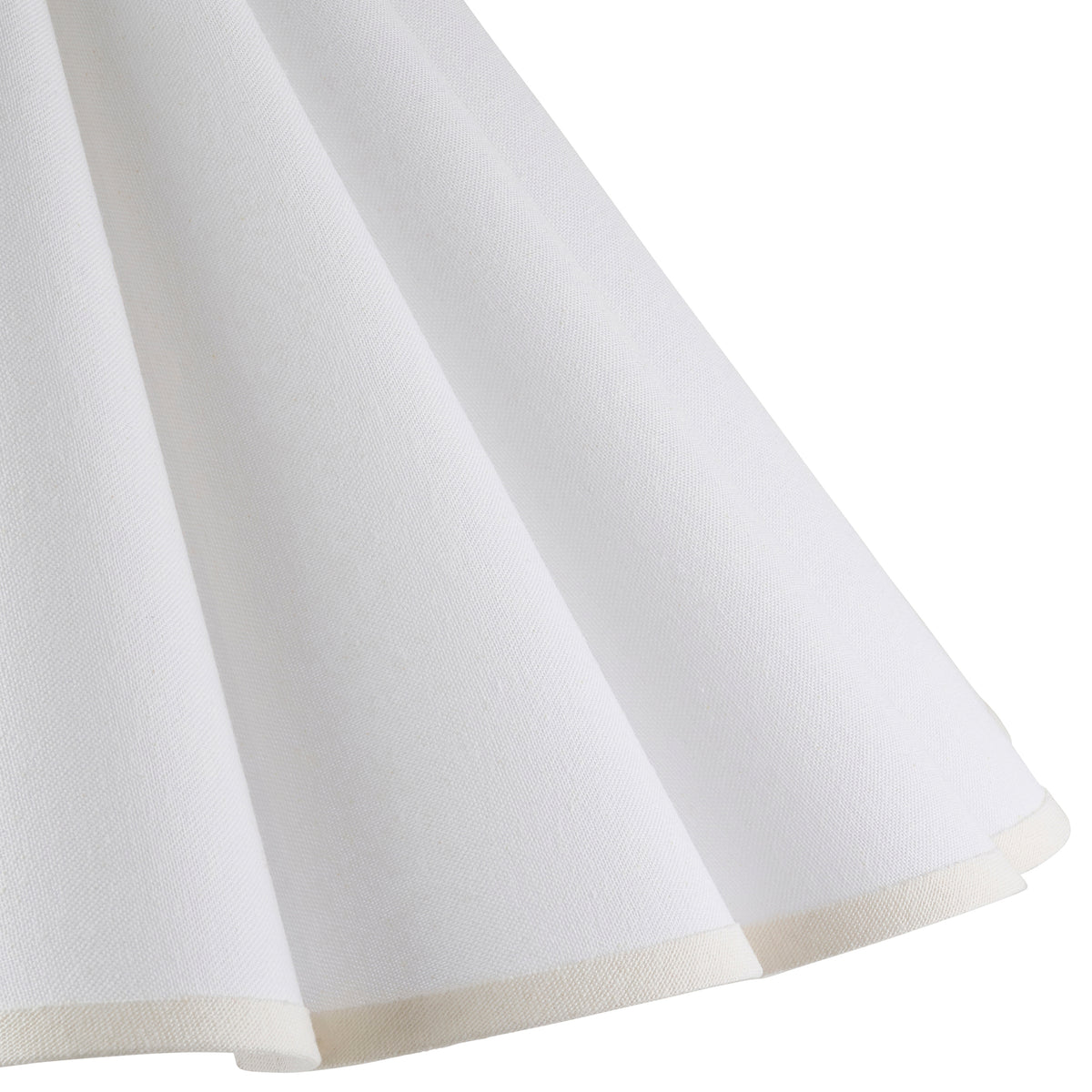 Close-up of the crisp white cotton pleats and pale bound edge of the Ayla shade