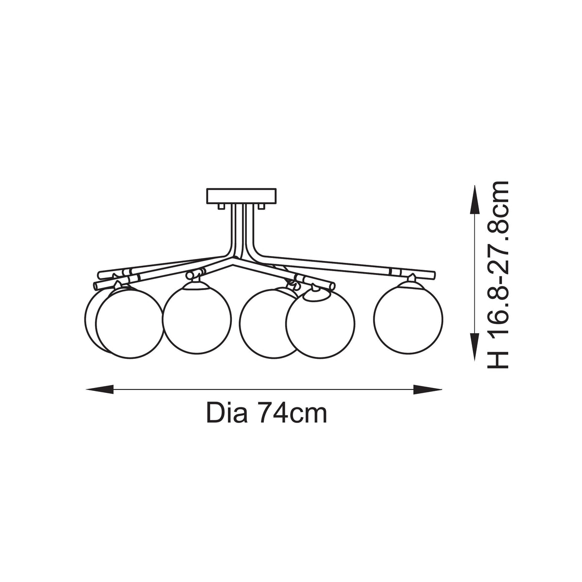 Dimension diagram of the Aaron semi flush light showing height and diameter measurements