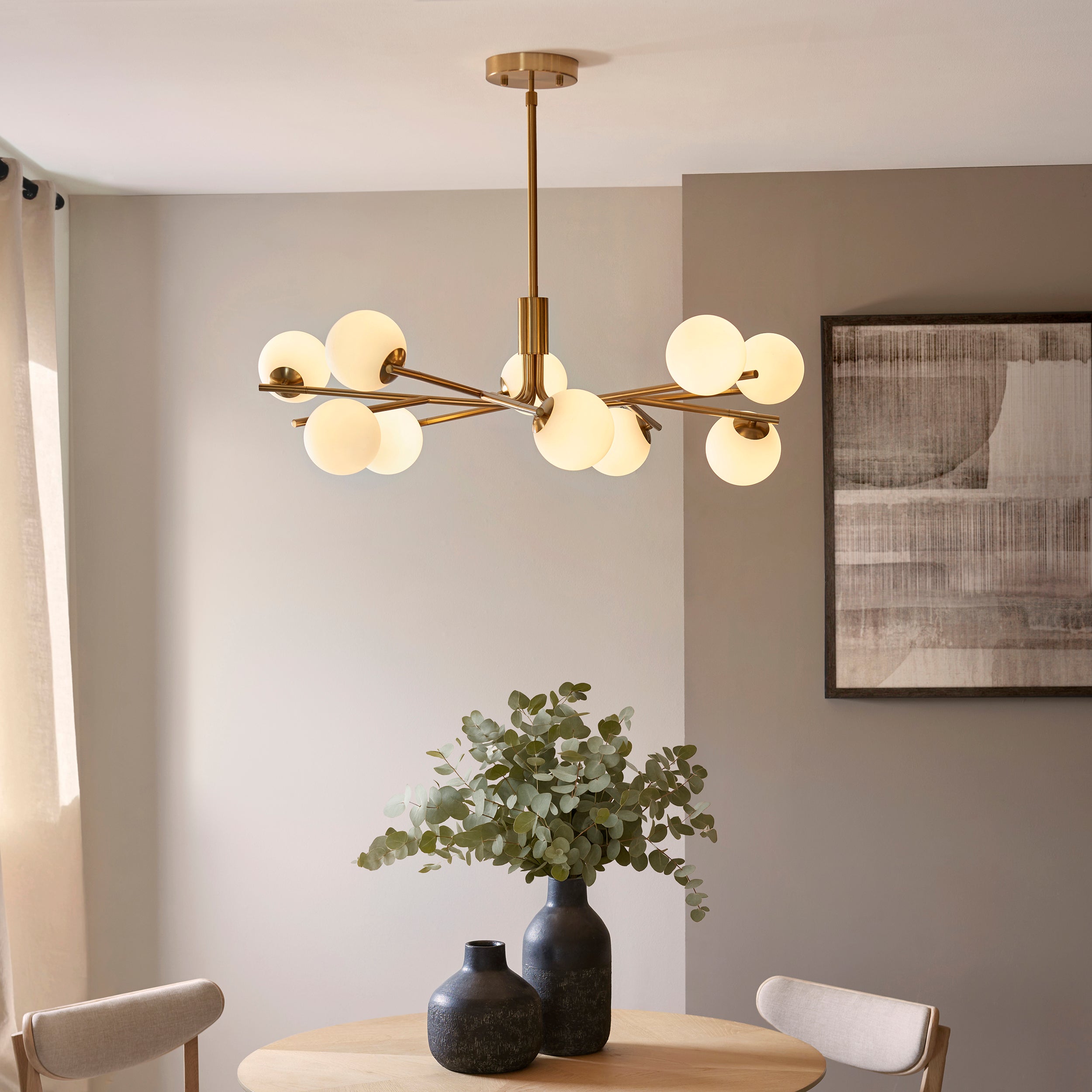 Aaron Brass 10 Light Adjustable Pendant - Opal Glass Shades