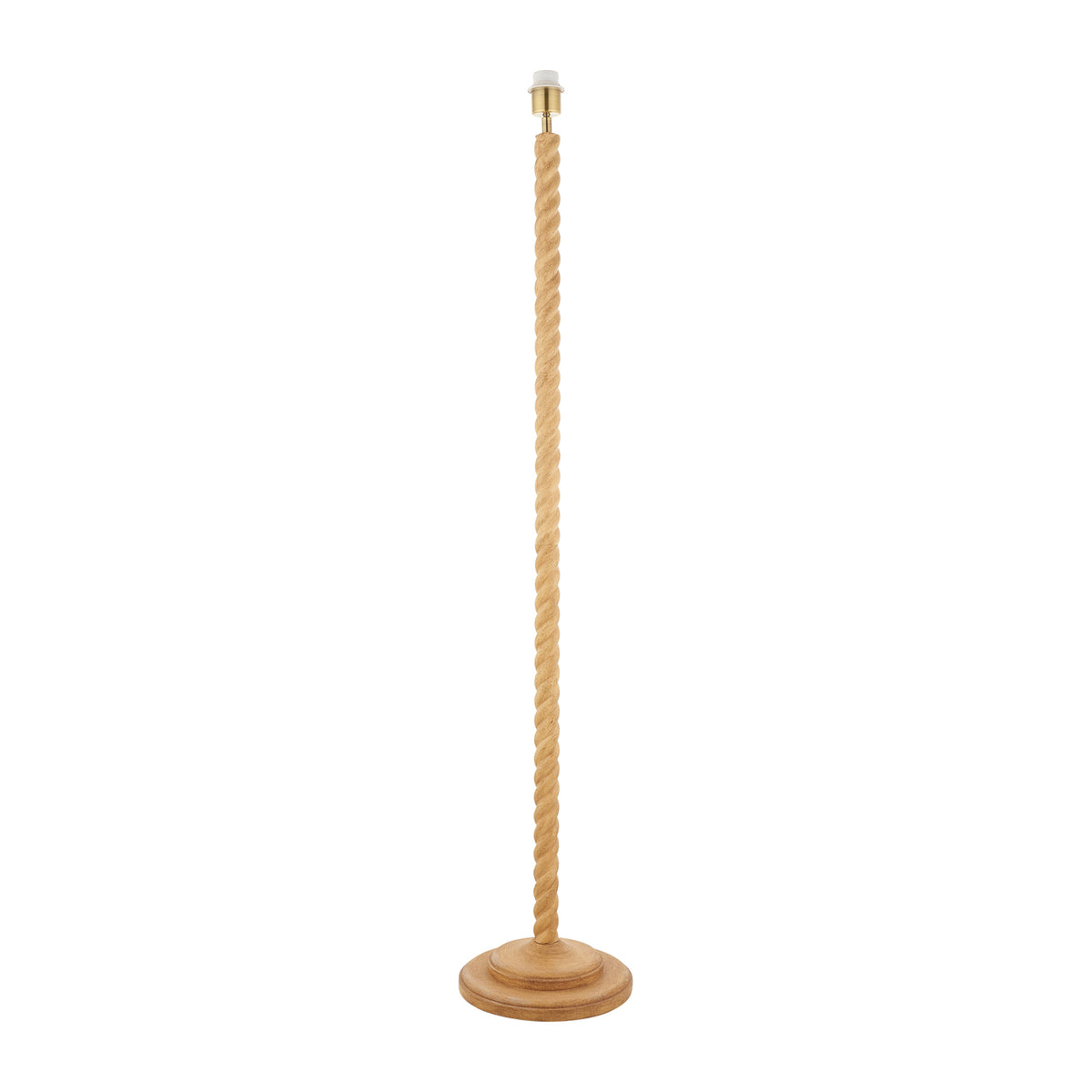 Twist oak effect floor lamp base with spiralled stem, stepped round foot and brass lampholder