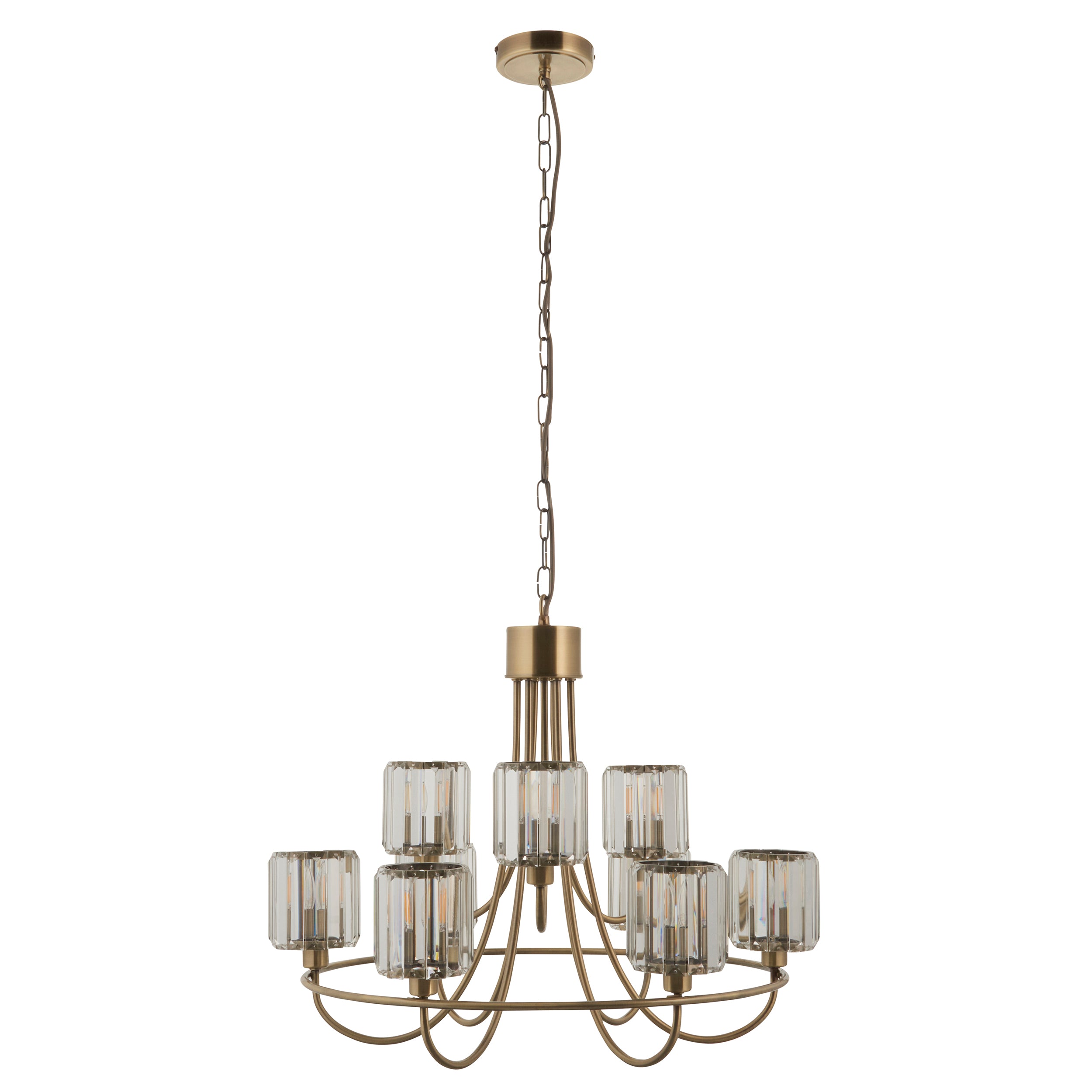 Berenice Brass 9 Light Pendant - Clear Cut Glass Shades