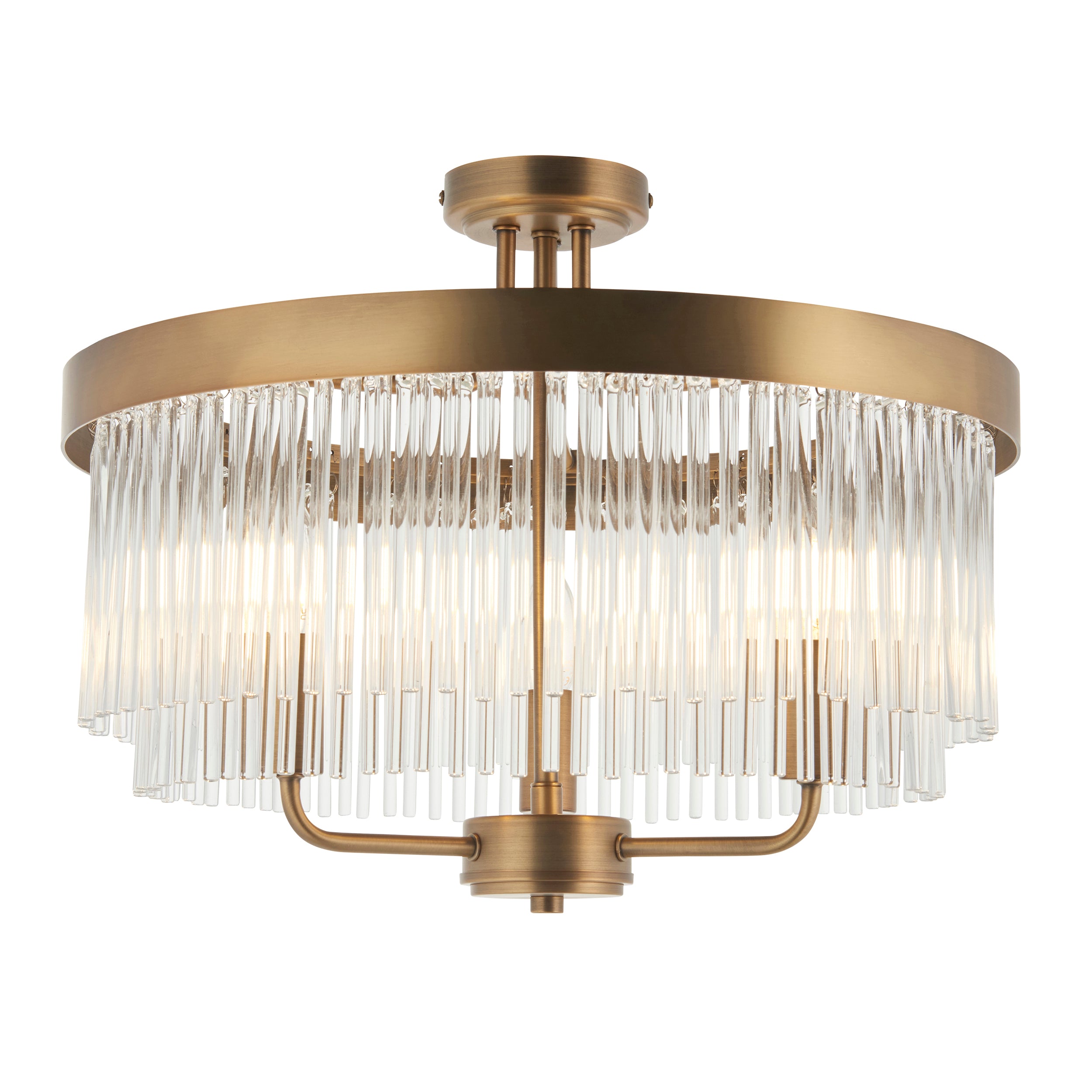 Clermont Brass 3 Light Semi Flush - Glass Rods