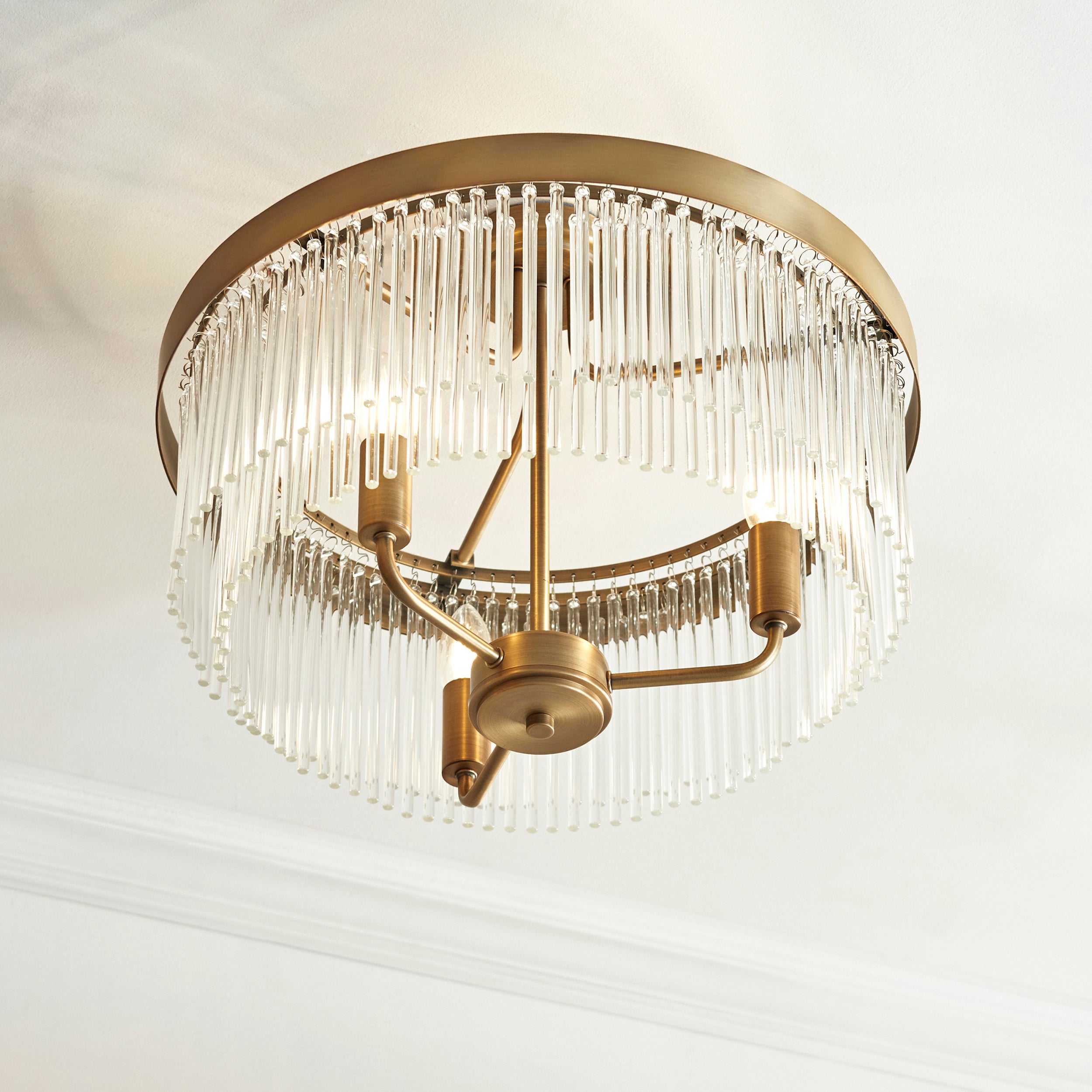 Clermont Brass 3 Light Semi Flush - Glass Rods