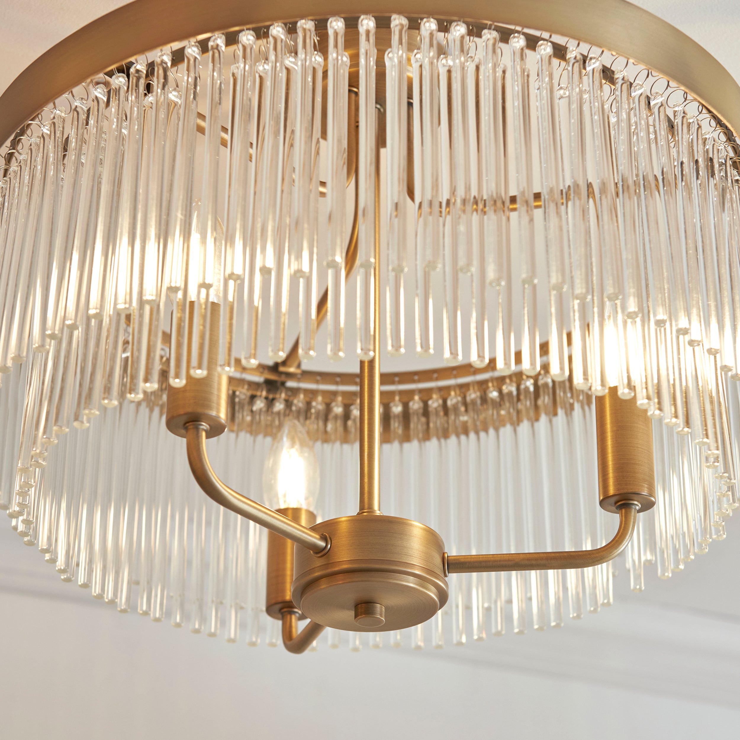 Clermont Brass 3 Light Semi Flush - Glass Rods