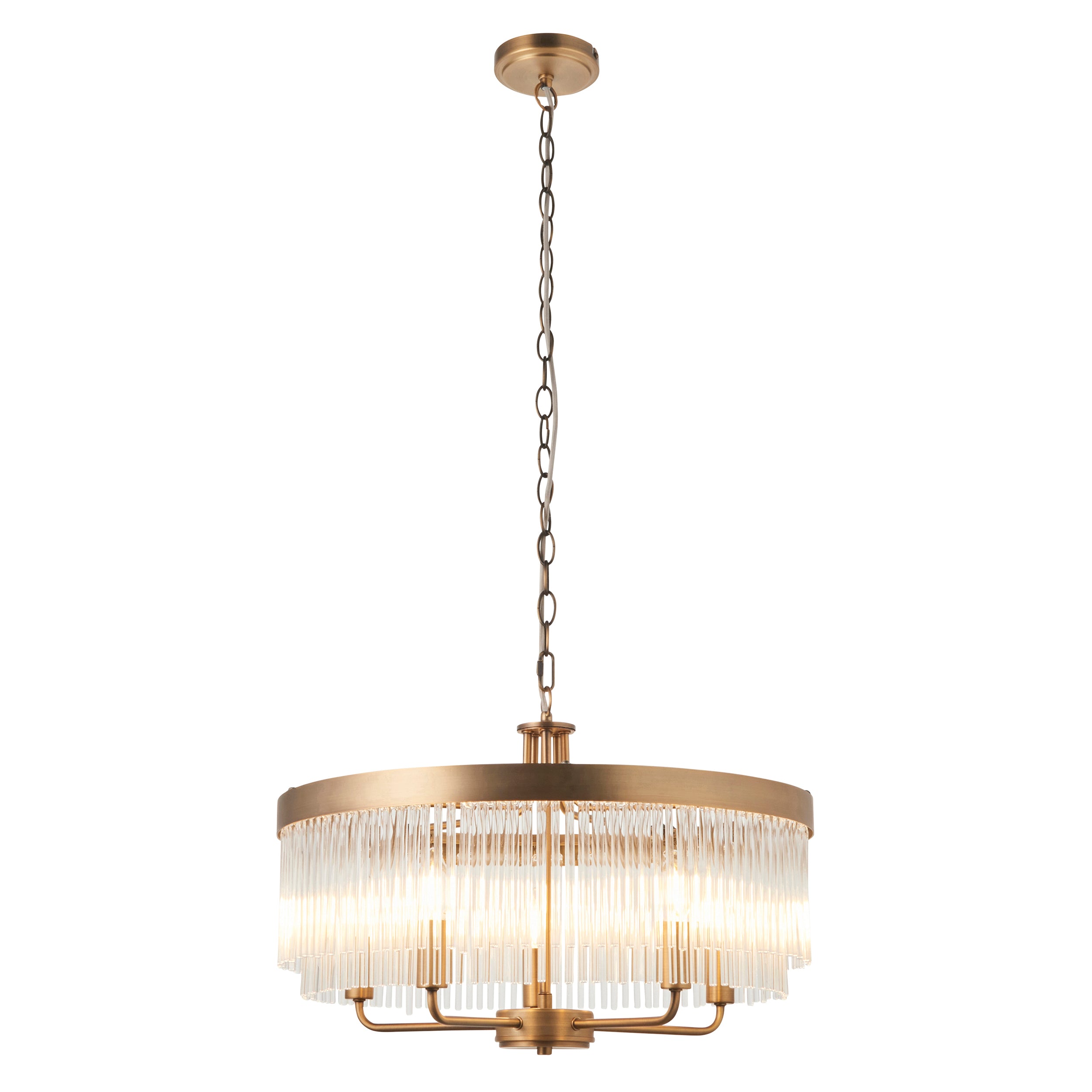 Clermont Brass 5 Light Ceiling Pendant - Glass Rods