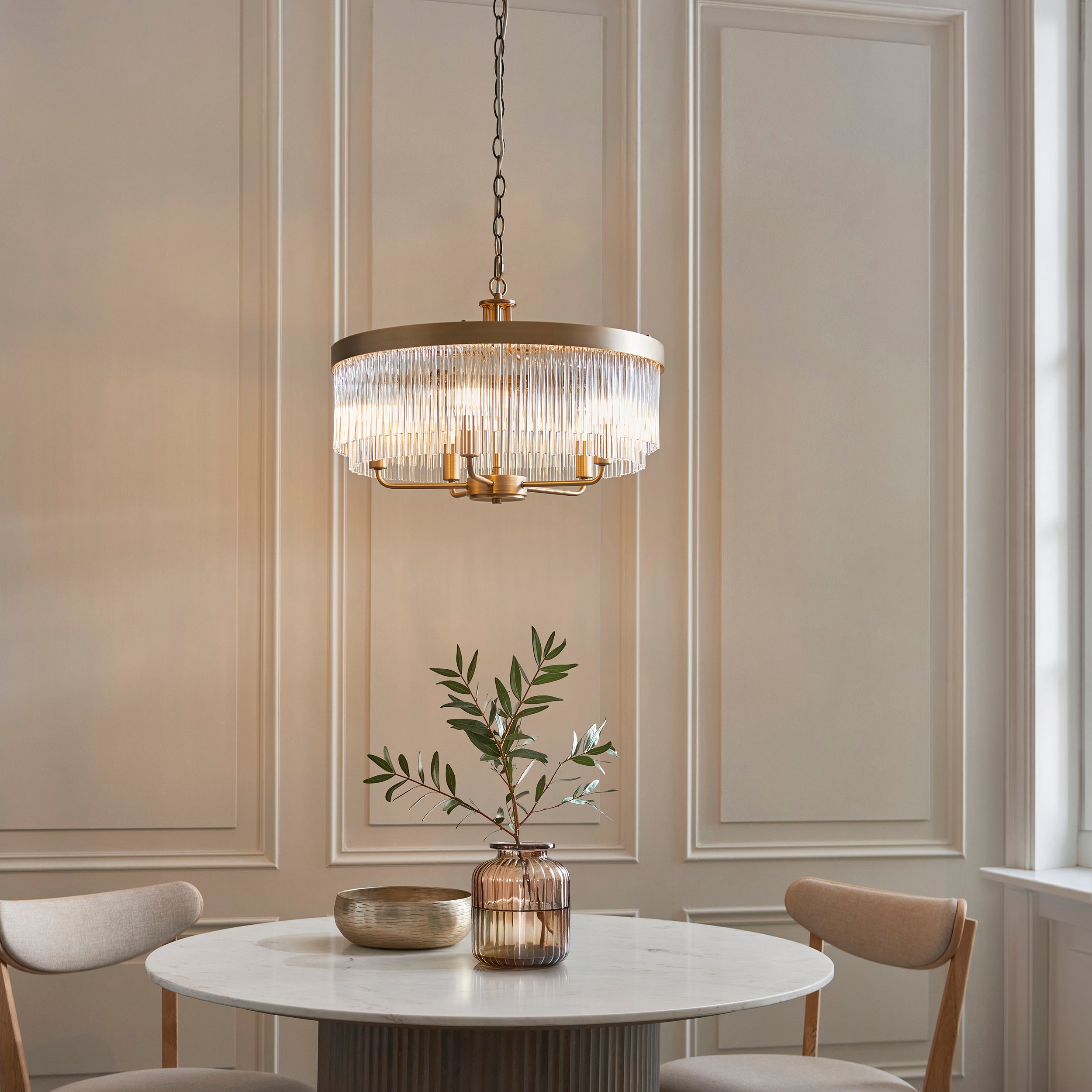 Clermont Brass 5 Light Ceiling Pendant - Glass Rods