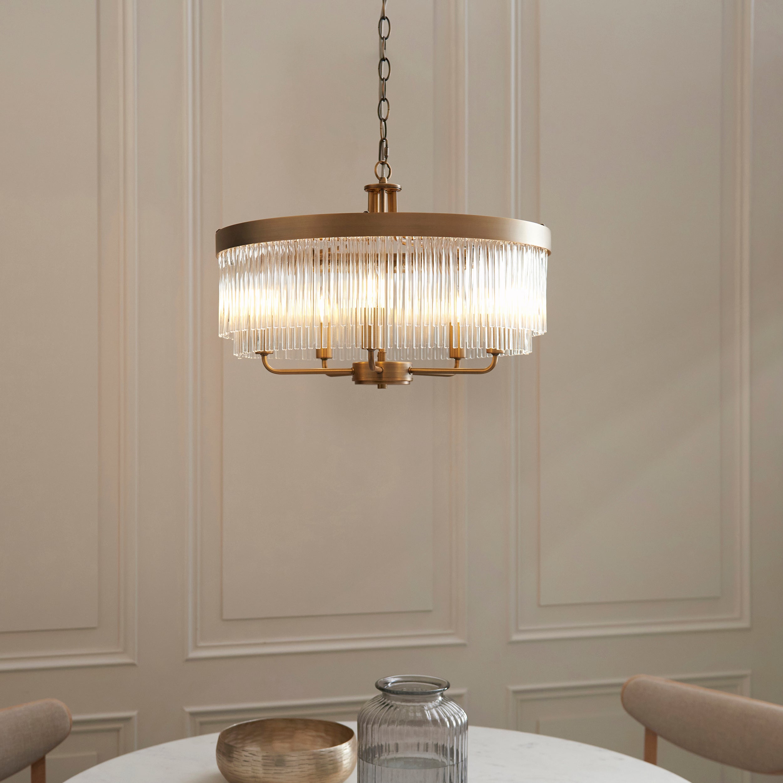 Clermont Brass 5 Light Ceiling Pendant - Glass Rods