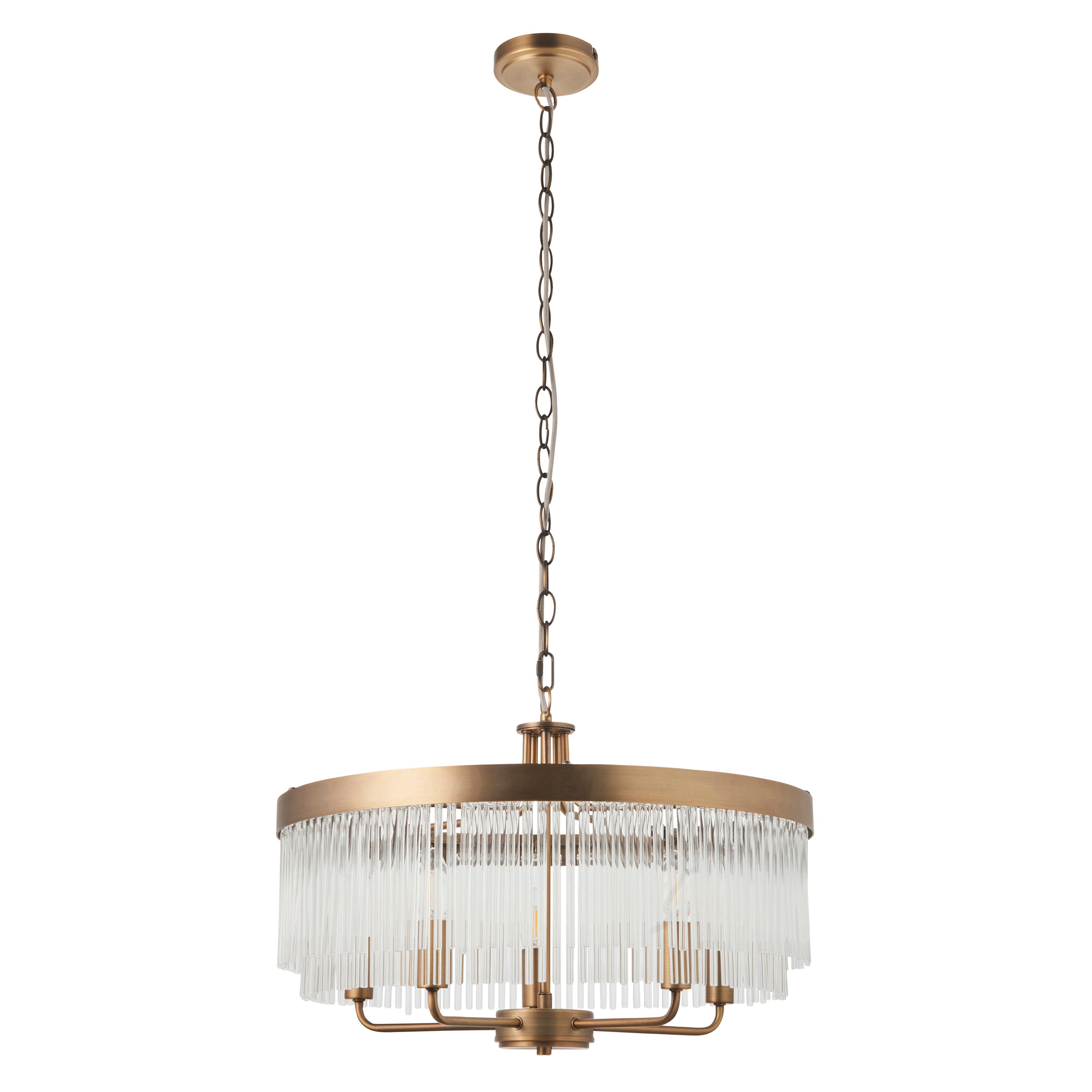 Clermont Brass 5 Light Ceiling Pendant - Glass Rods