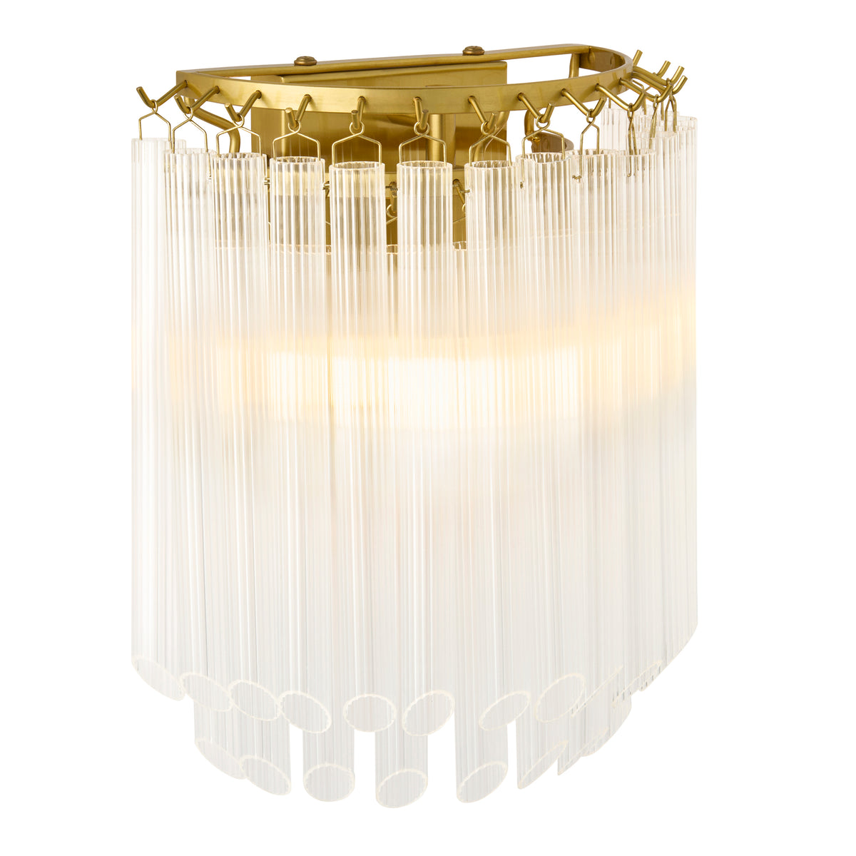 Montpellier brushed aged brass wall light with tiered clear ribbed glass rods