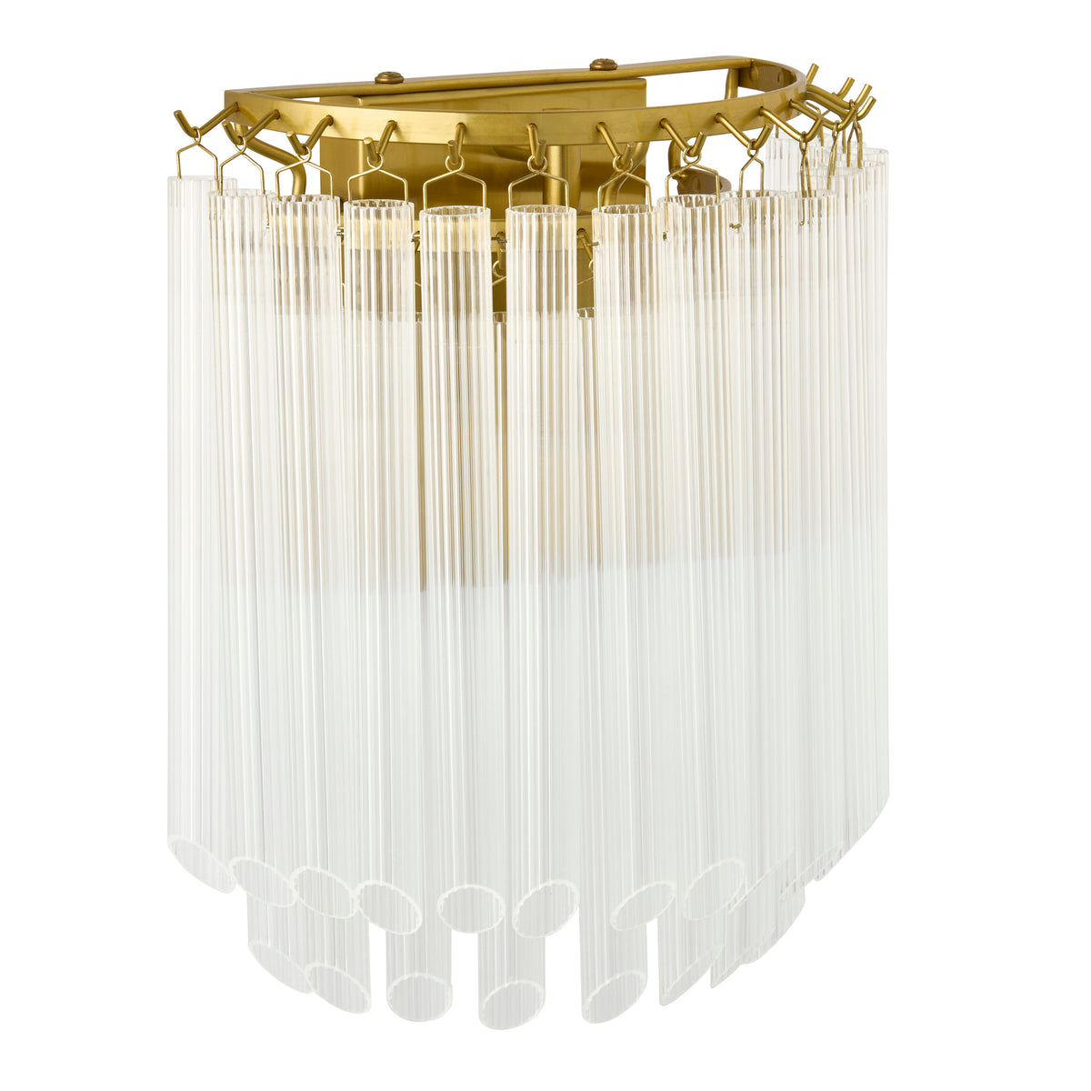 Montpellier wall light in brushed aged brass with two tiers of clear ribbed glass rods