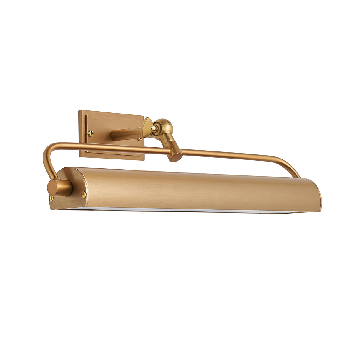 Nantes warm brass LED picture light with adjustable arm and slim cylindrical shade