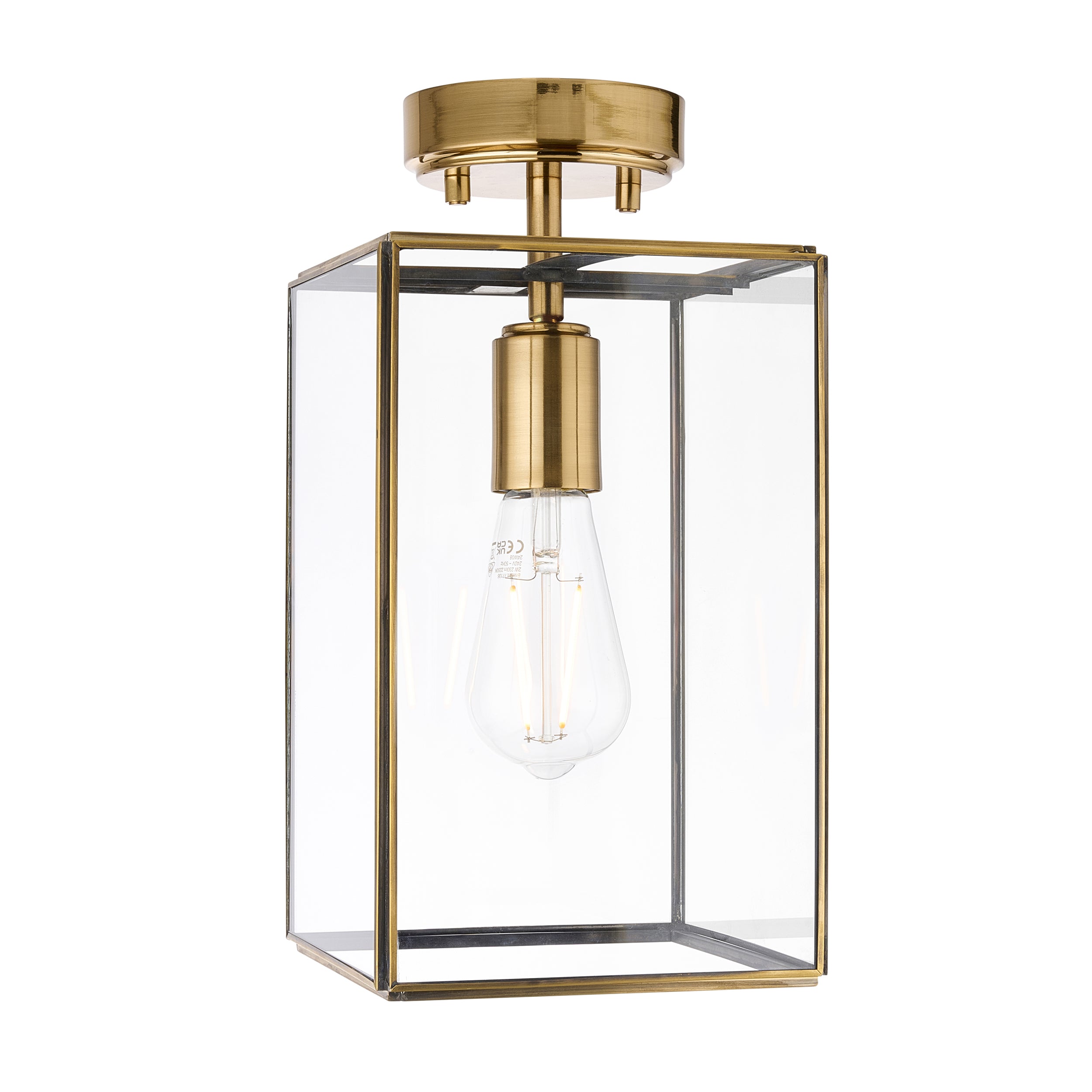 Hammond Brass and Glass Panel Flush Ceiling Light