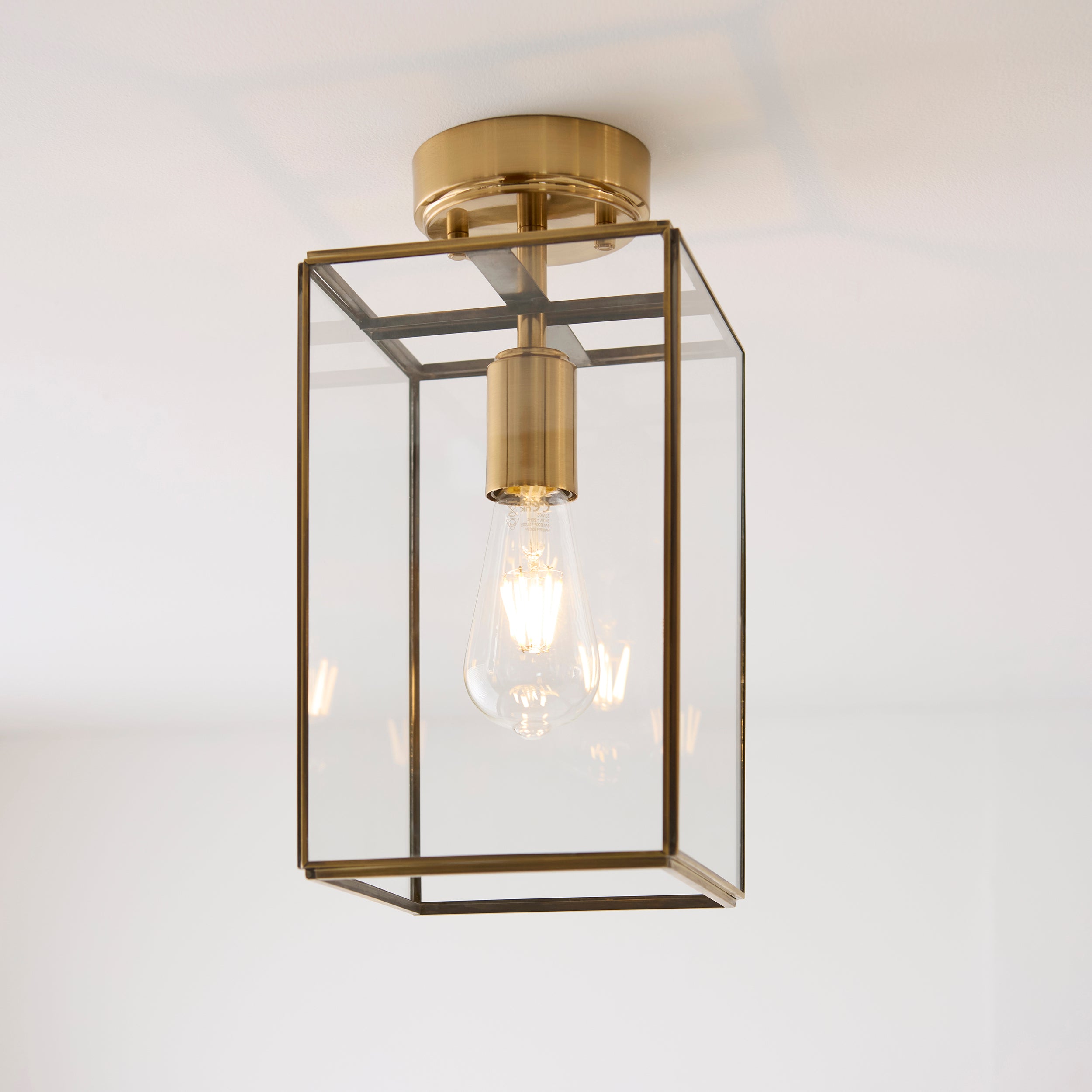 Hammond Brass and Glass Panel Flush Ceiling Light
