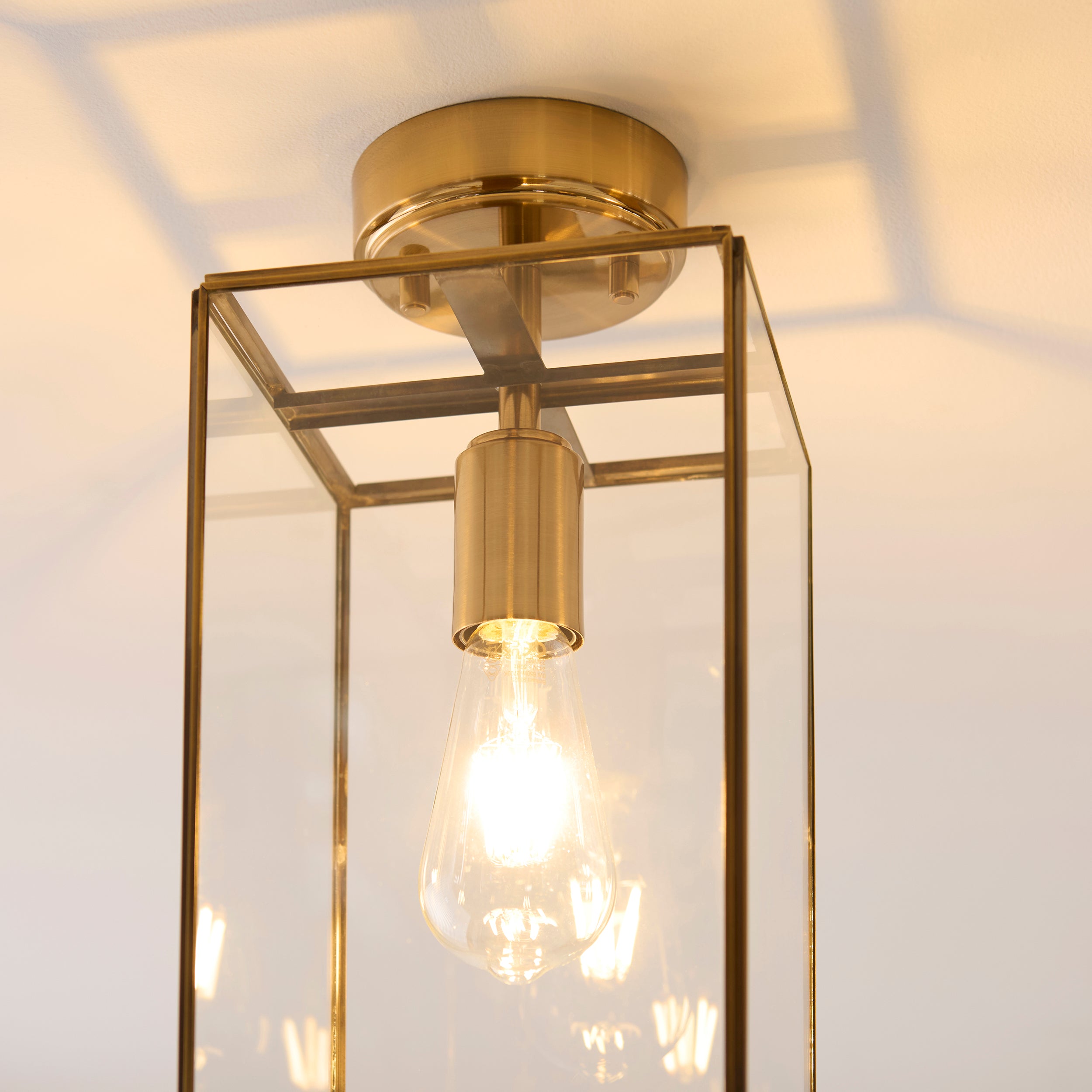 Hammond Brass and Glass Panel Flush Ceiling Light