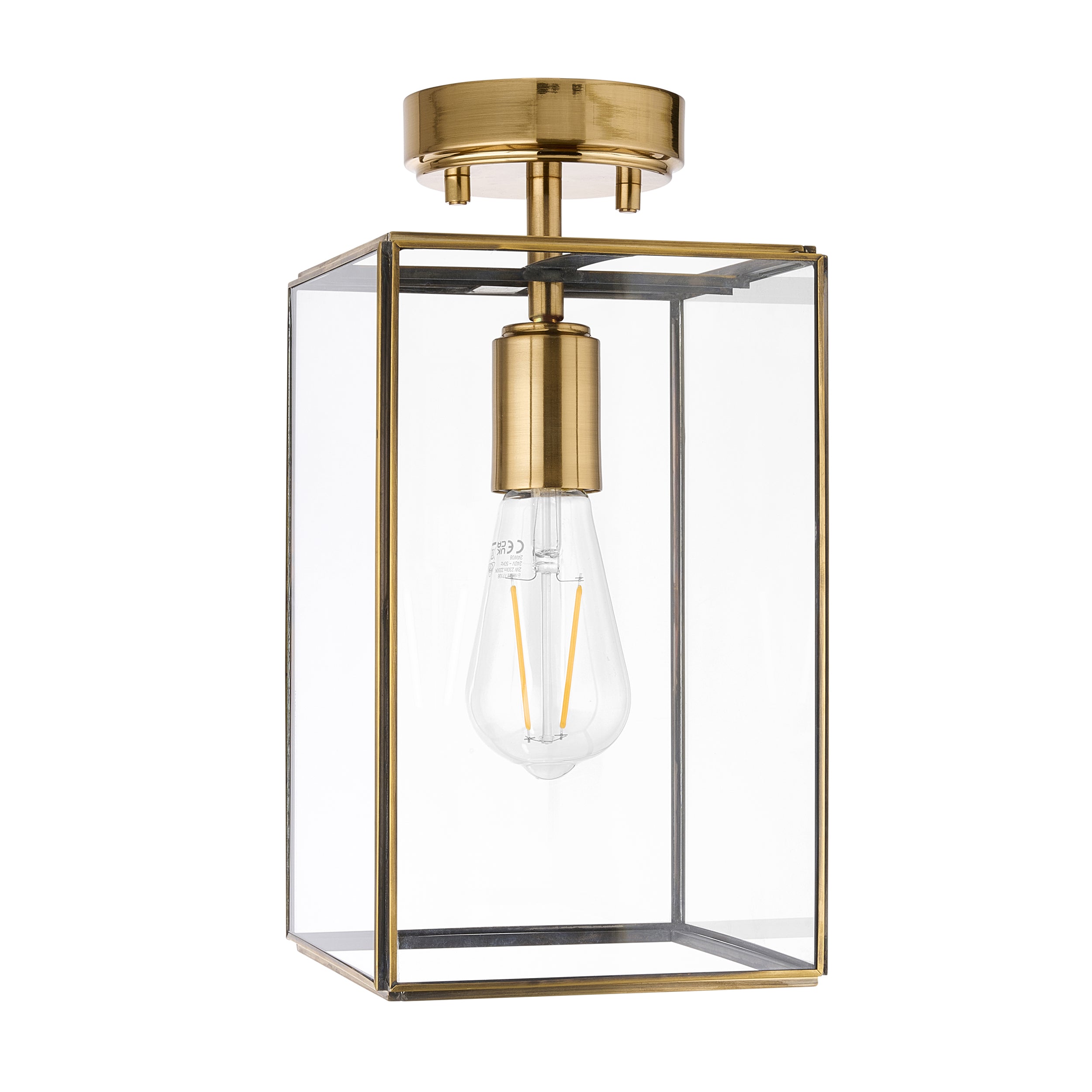 Hammond Brass and Glass Panel Flush Ceiling Light