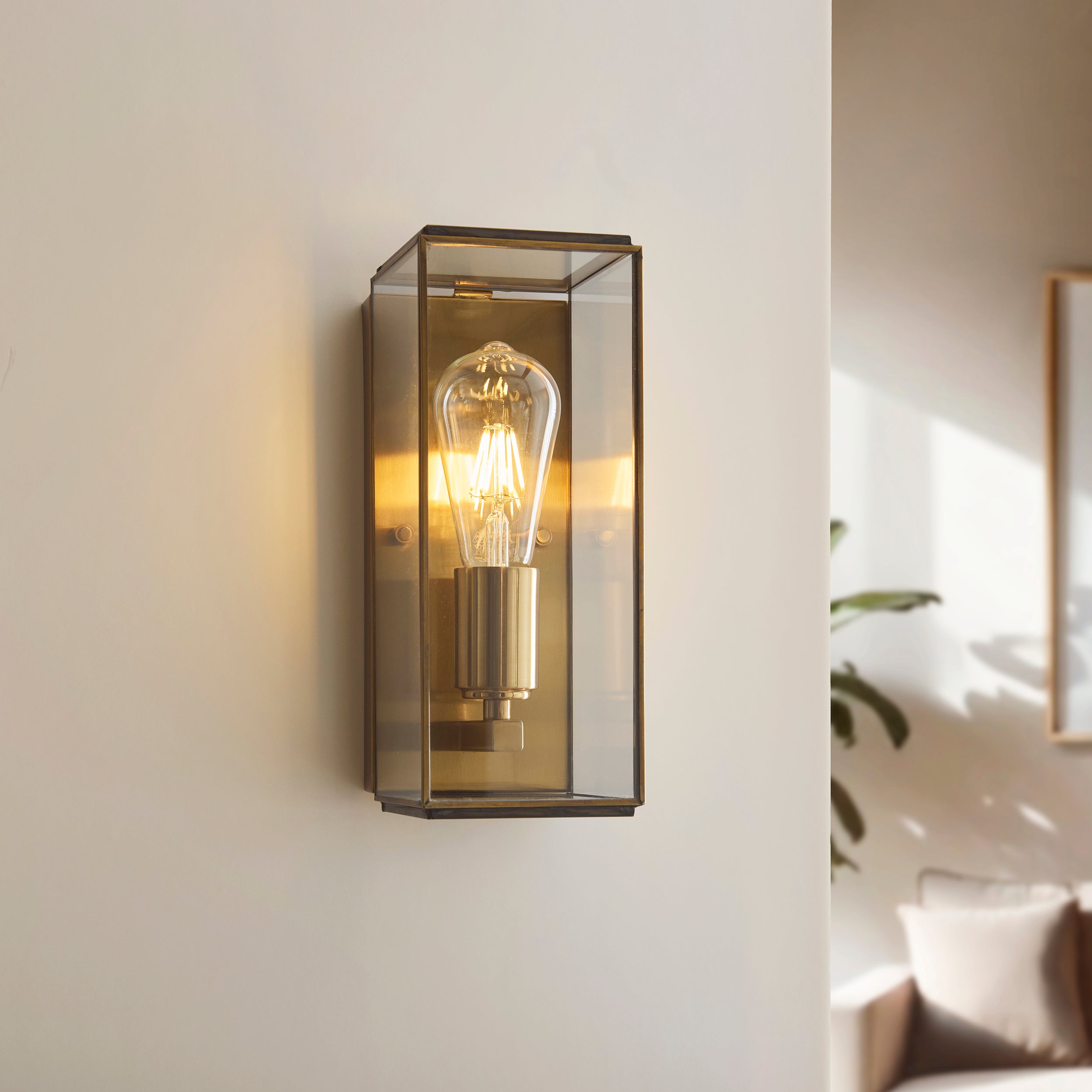 Hammond Brass Wall Light With Glass Panels