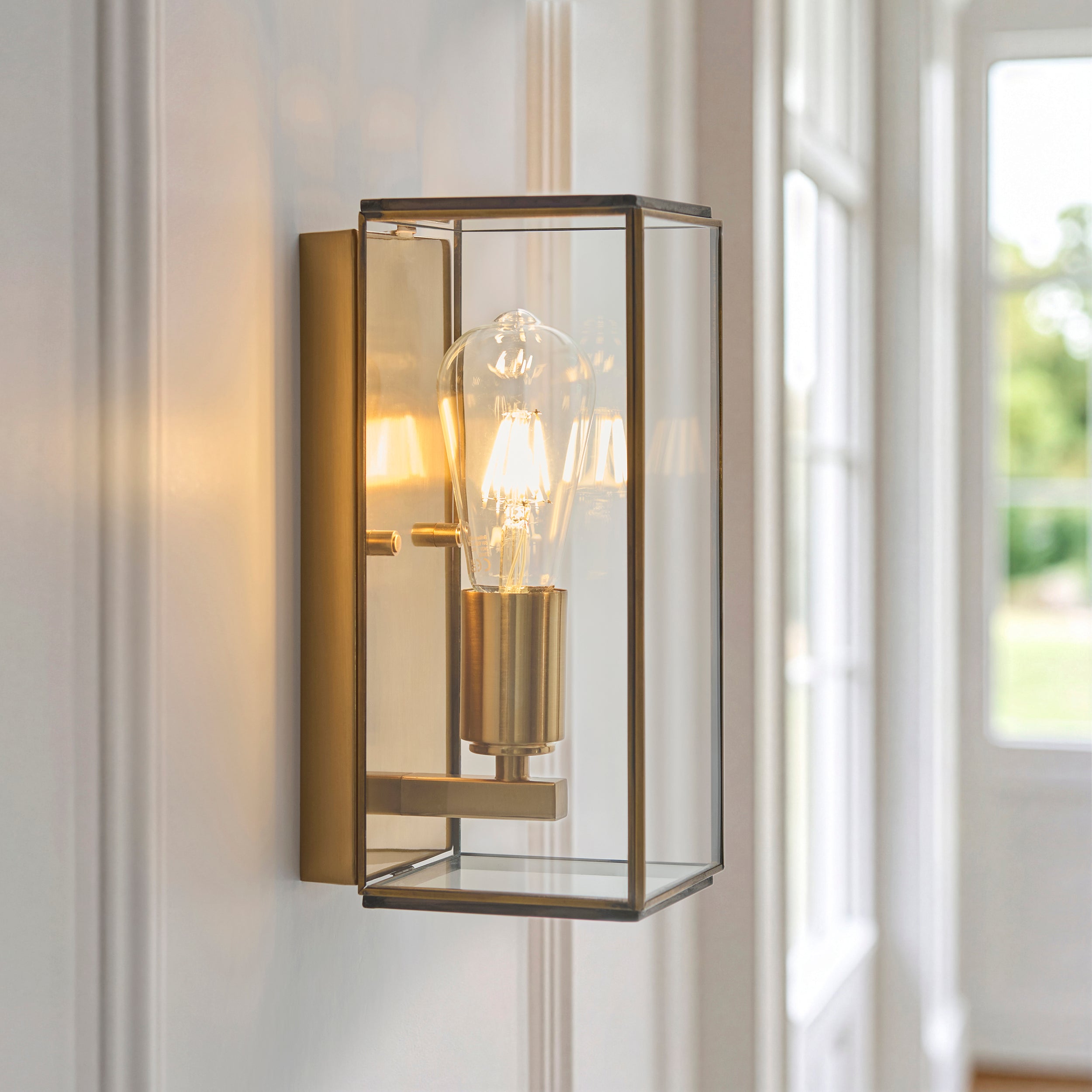 Hammond Brass Wall Light With Glass Panels