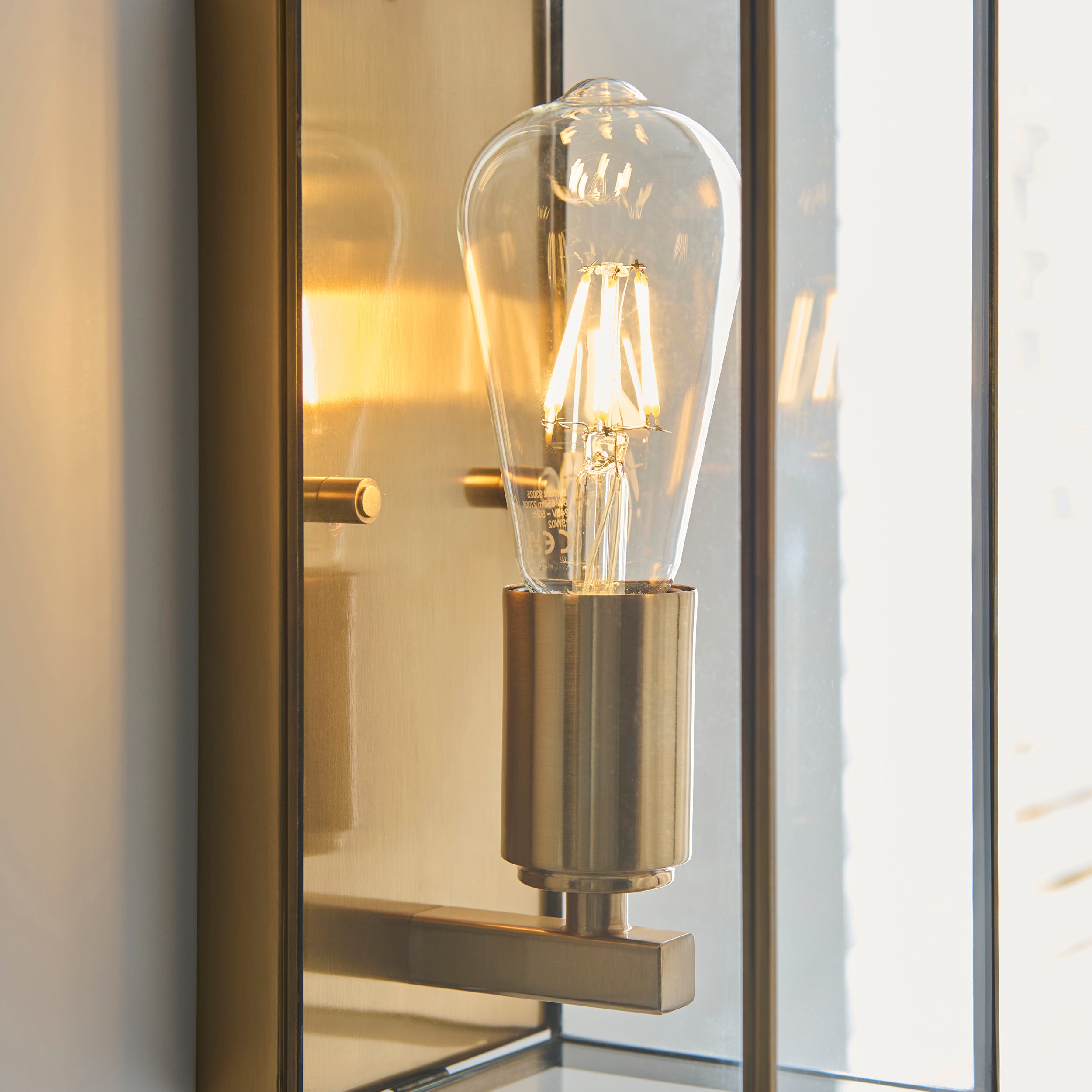 Hammond Brass Wall Light With Glass Panels
