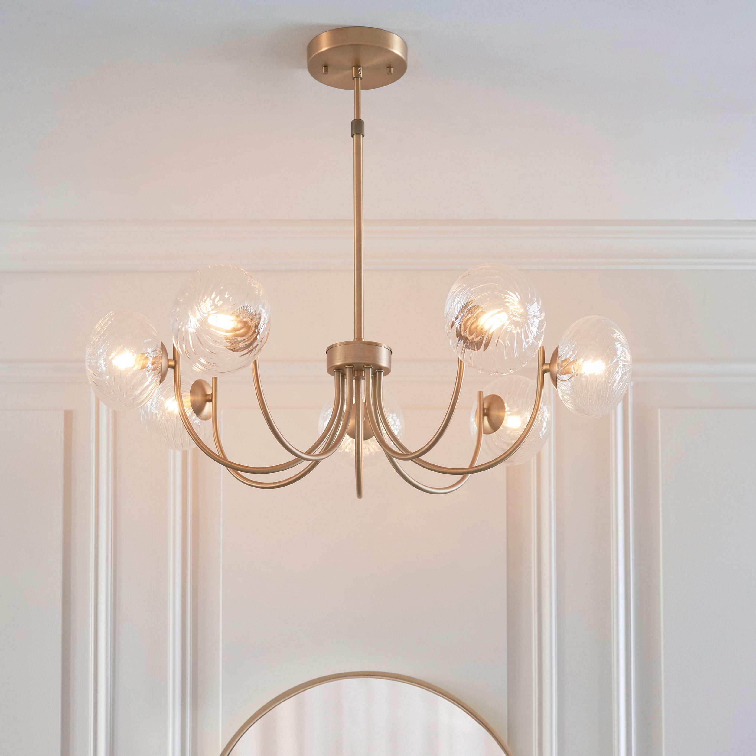 Hague 7 Light Brass Pendant - Glass Shades
