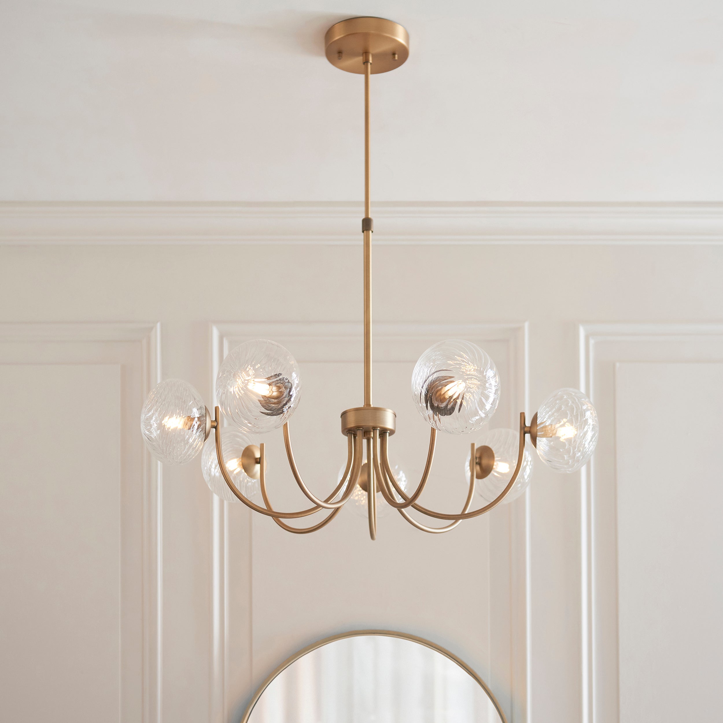 Hague 7 Light Brass Pendant - Glass Shades