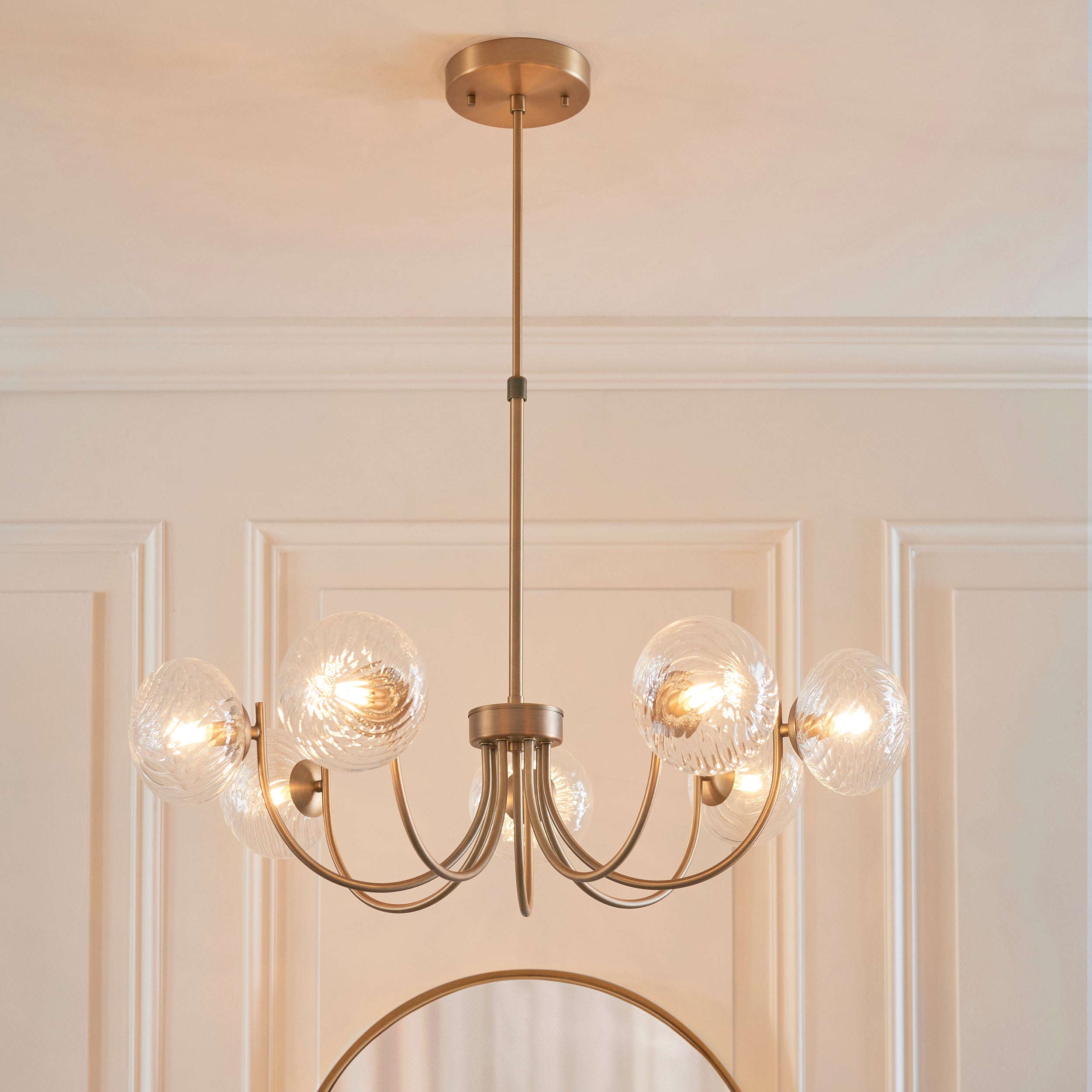 Hague 7 Light Brass Pendant - Glass Shades