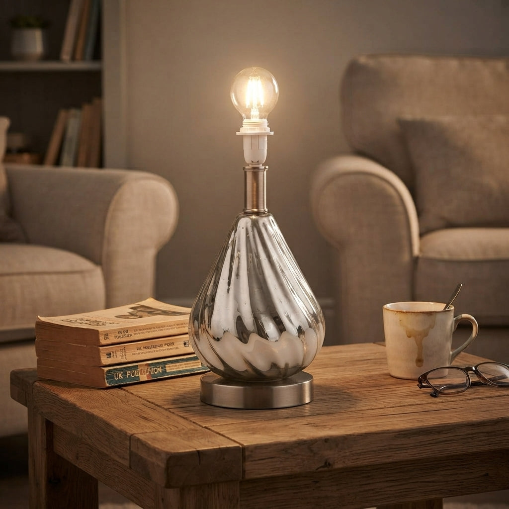 Oaks Lighting Salso Glass Chrome Touch Table Lamp by Oaks Lighting — suits living rooms, bedrooms & offices