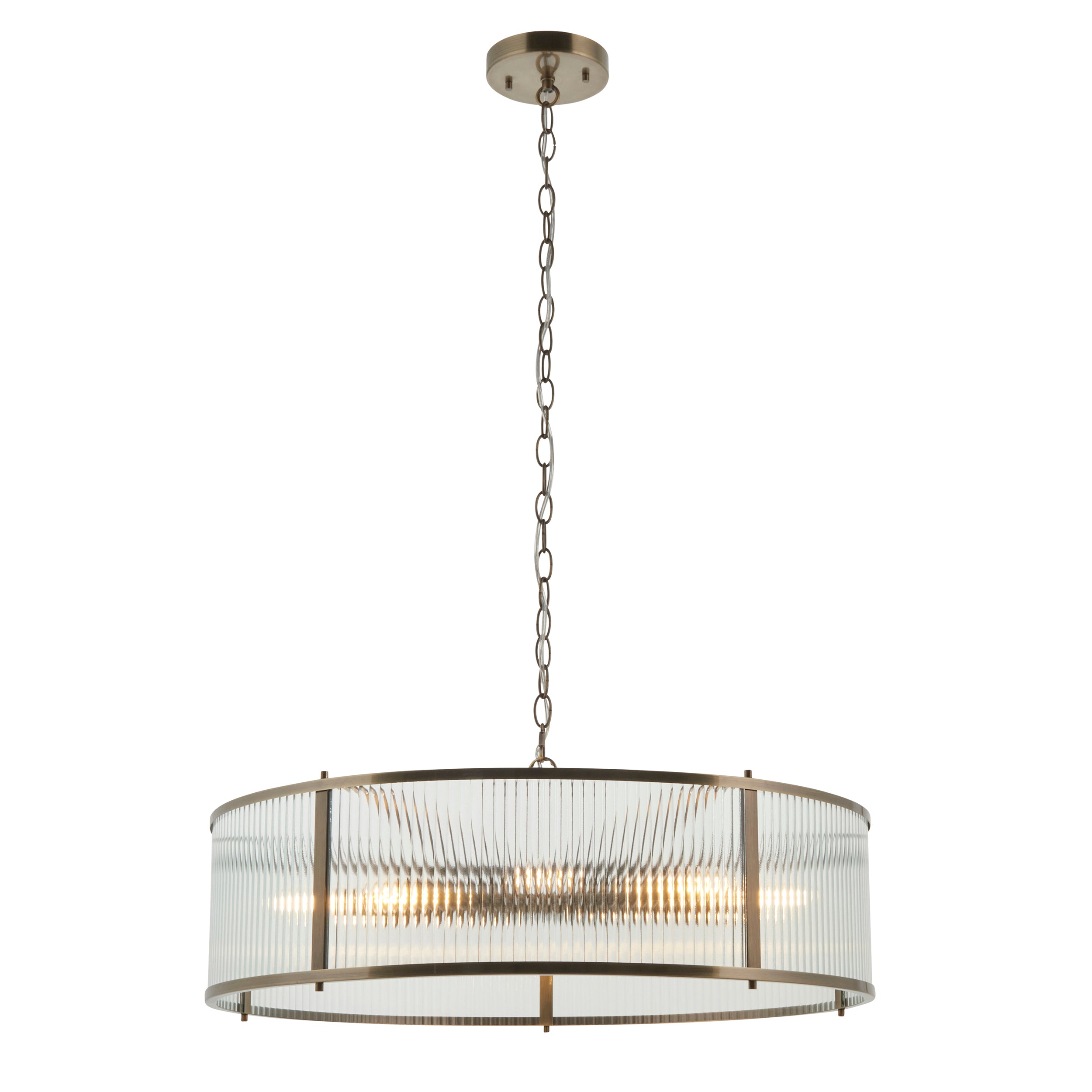 Ridgeton 8 Light Antique Brass & Ribbed Shade Glass Pendant